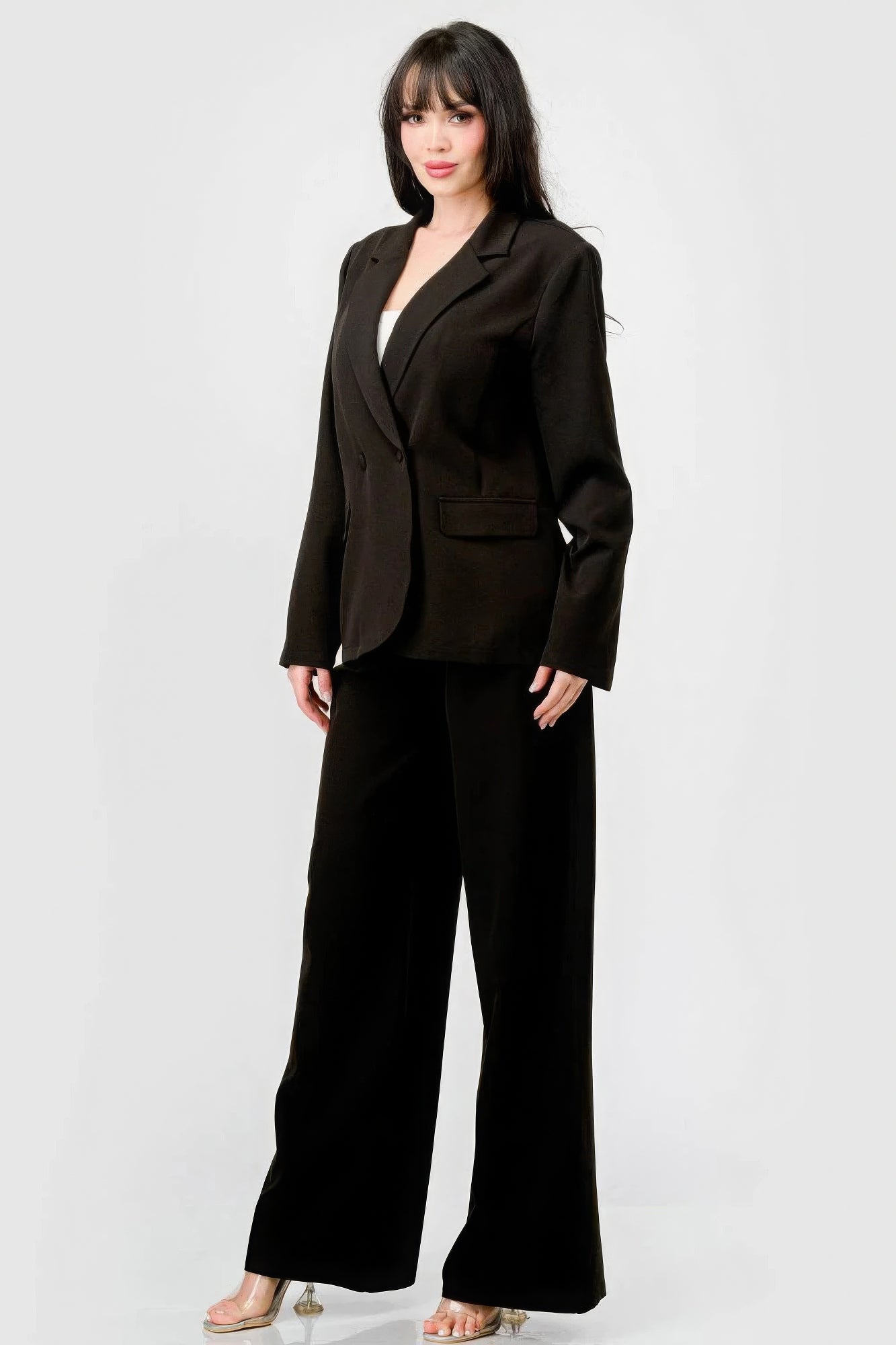 Stretch Loose Fit Blazer And Wide Legs Pants Set