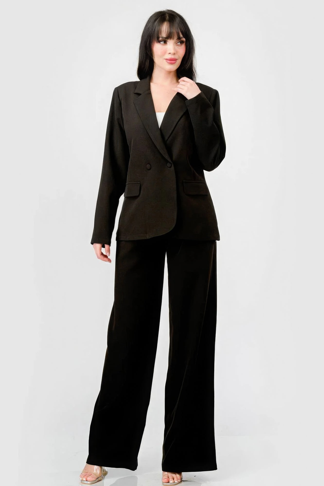 Stretch Loose Fit Blazer And Wide Legs Pants Set