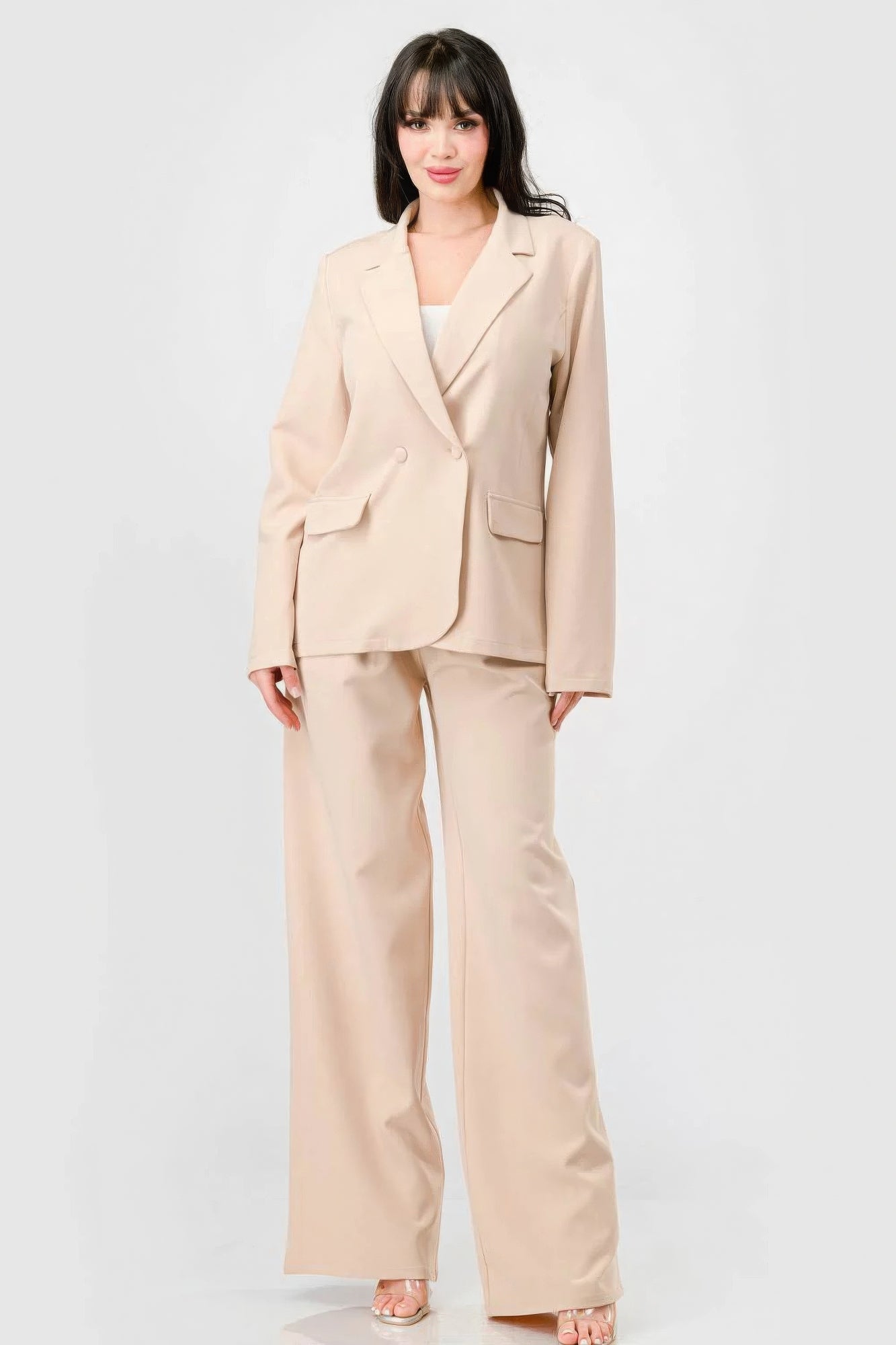 Stretch Loose Fit Blazer And Wide Legs Pants Set