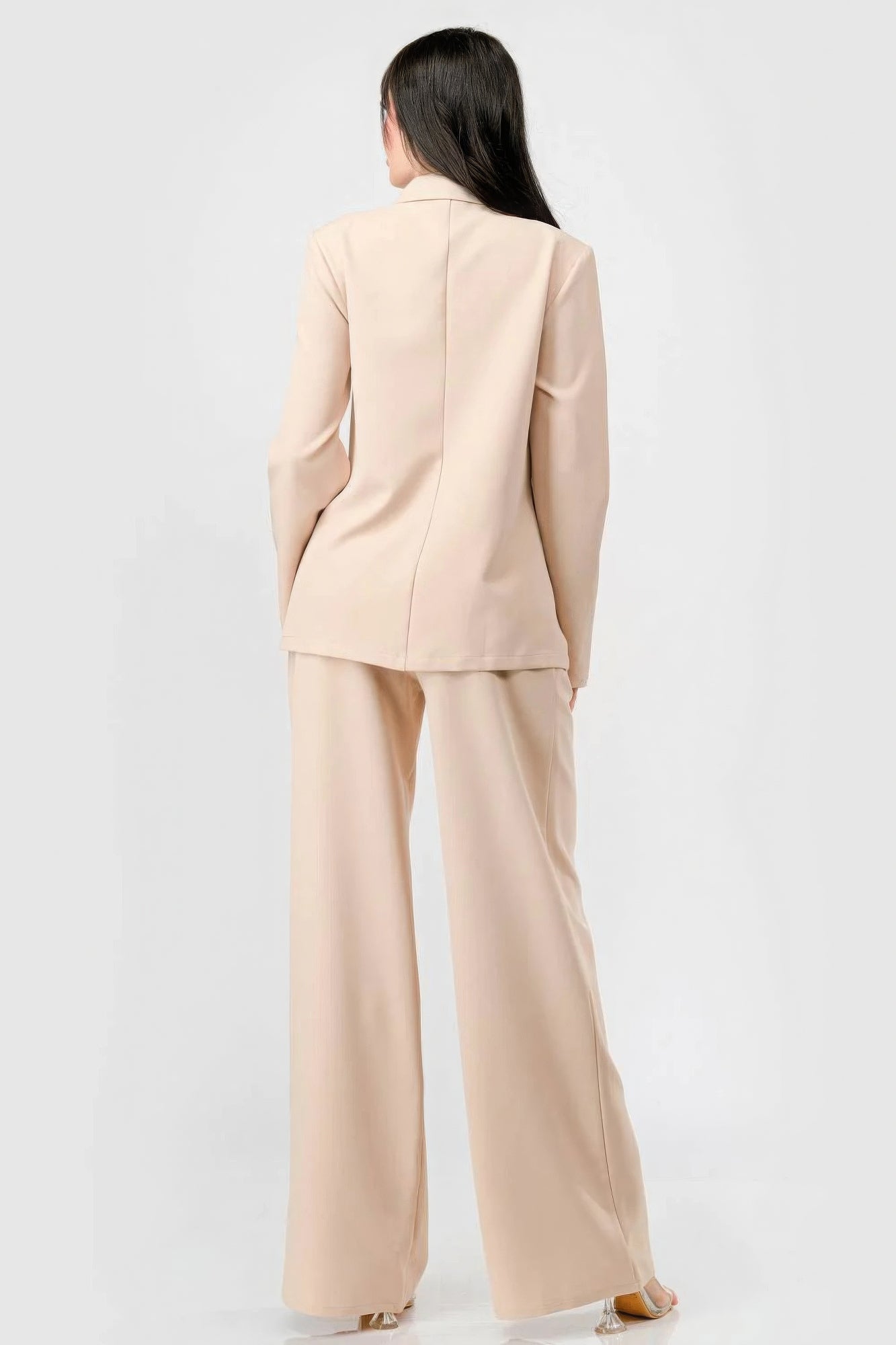 Stretch Loose Fit Blazer And Wide Legs Pants Set