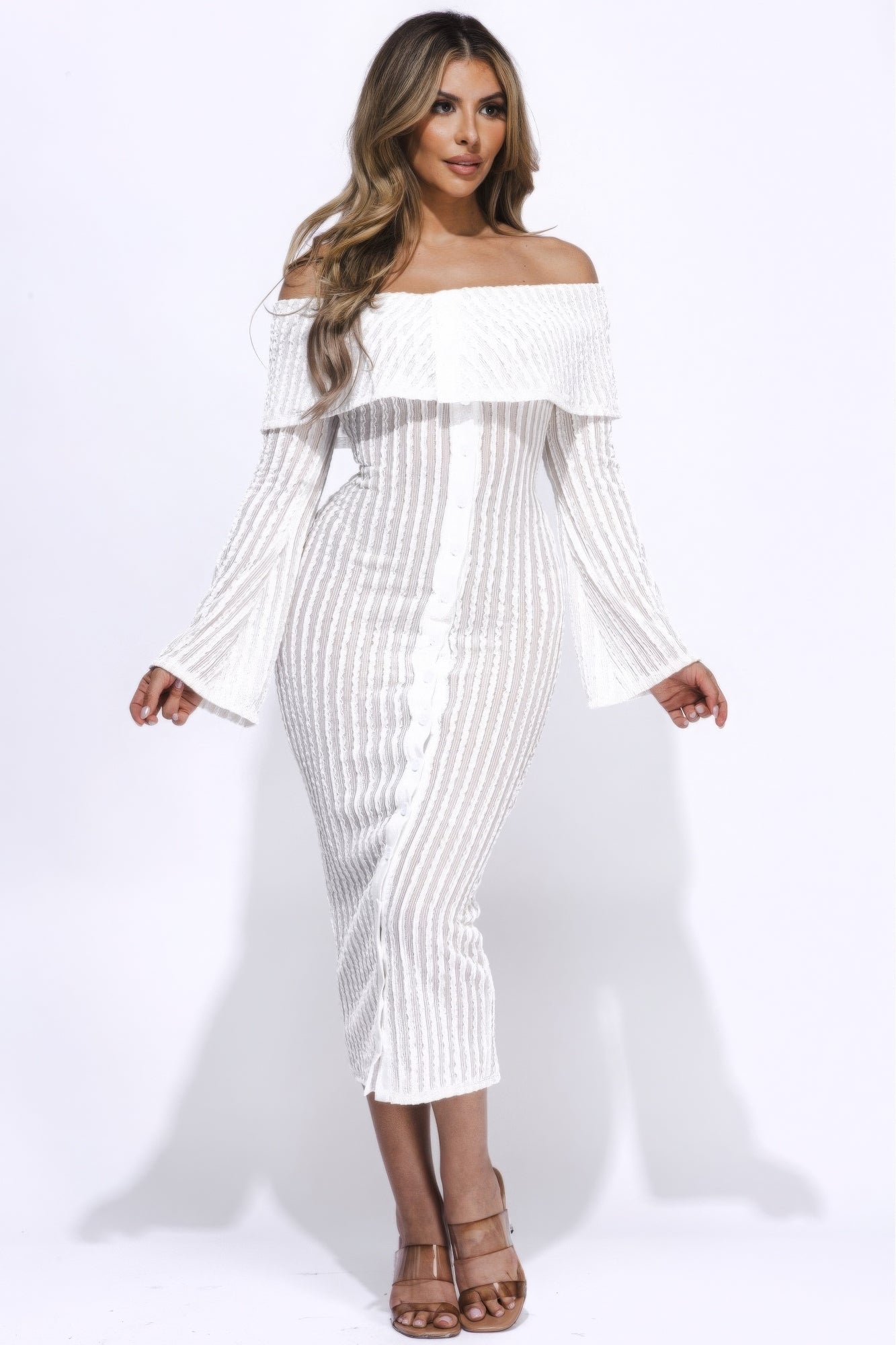 Ruffled Fabric Off Shoulder Midi Dress