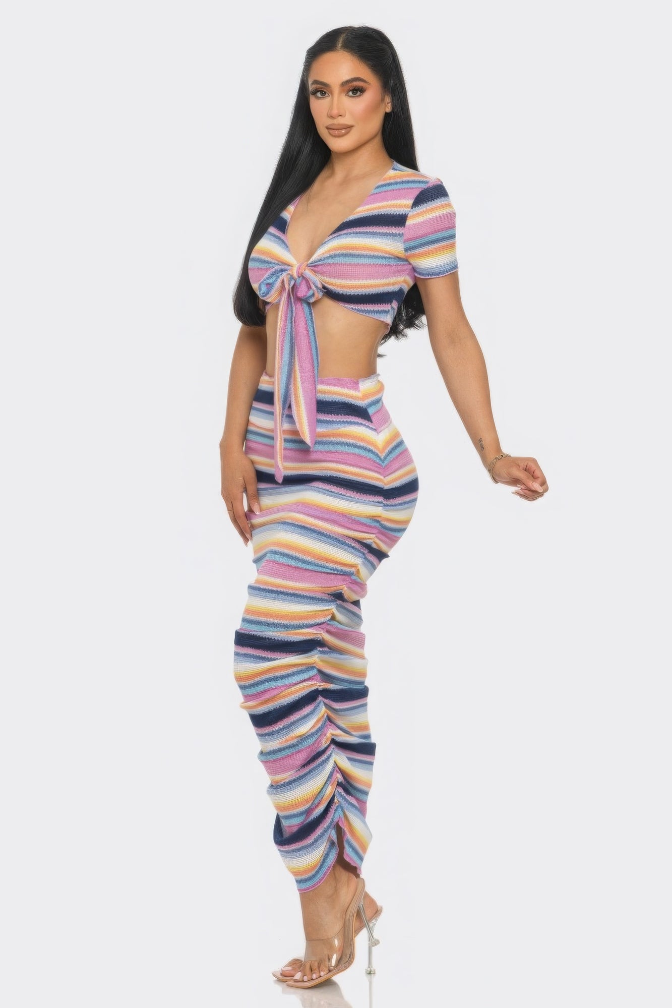 Sexy Striped 2Pc Skirt Set