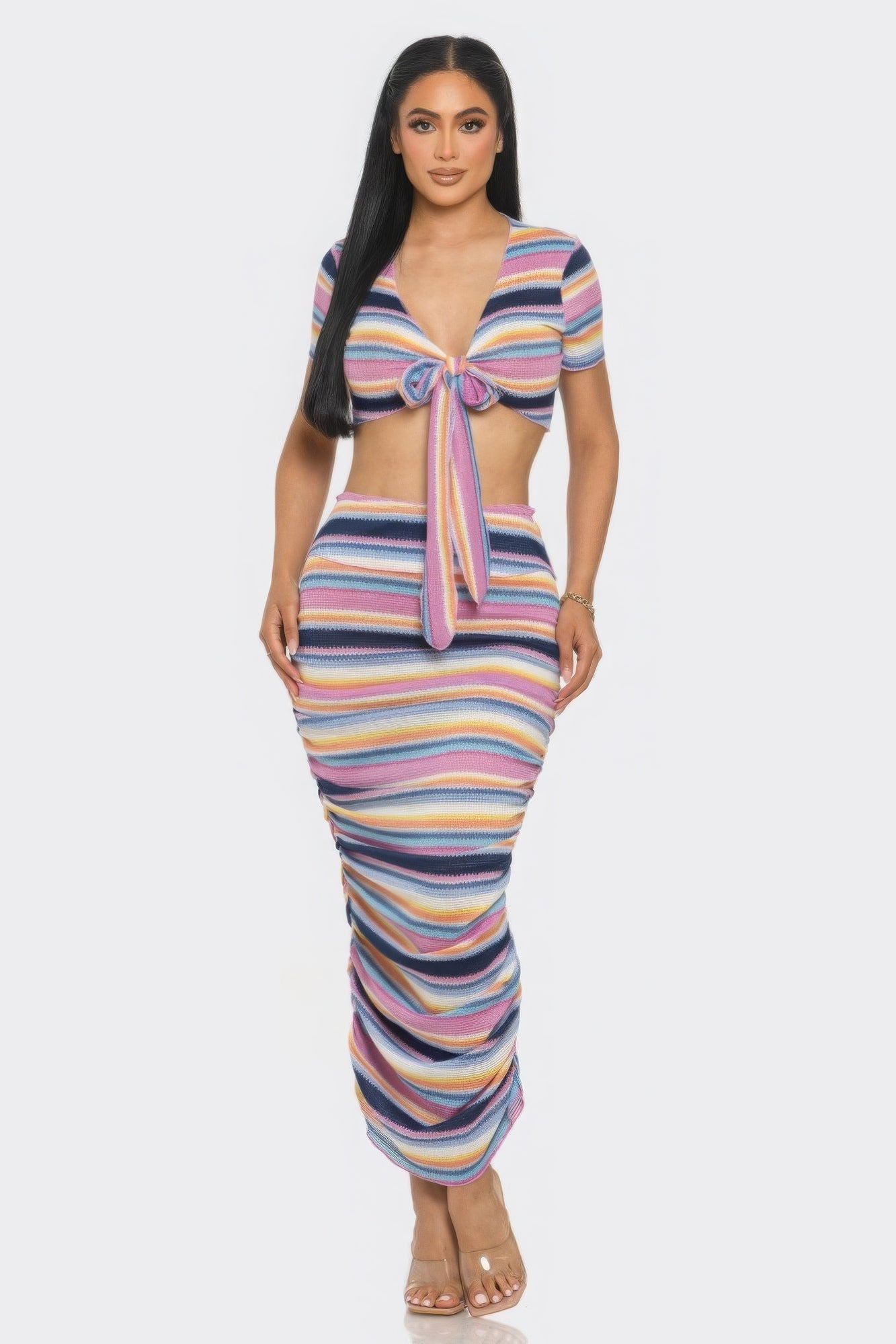 Sexy Striped 2Pc Skirt Set