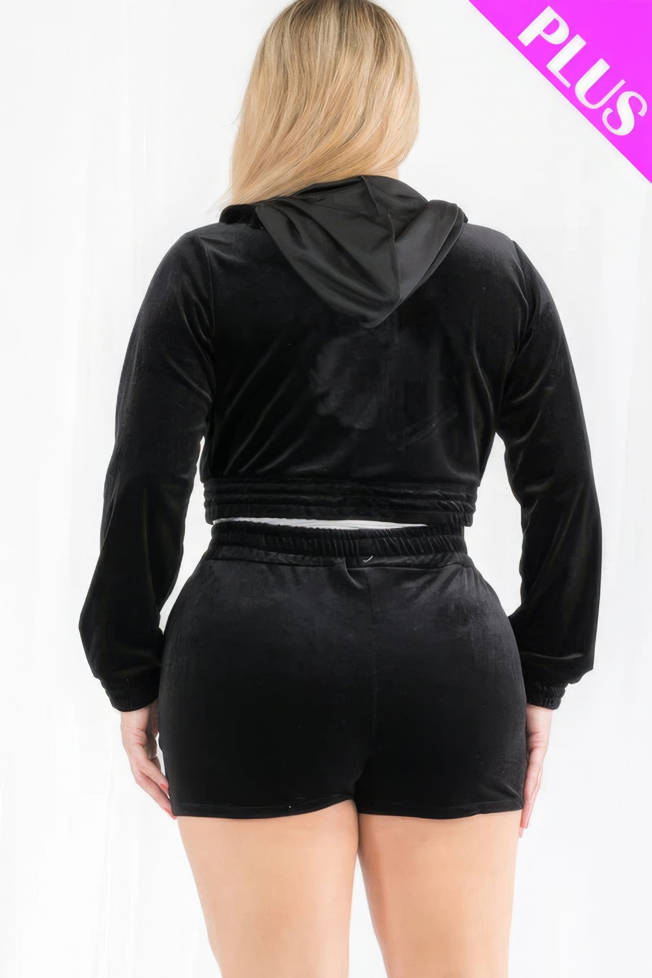 Plus Size Velour Hoodie Shorts Set