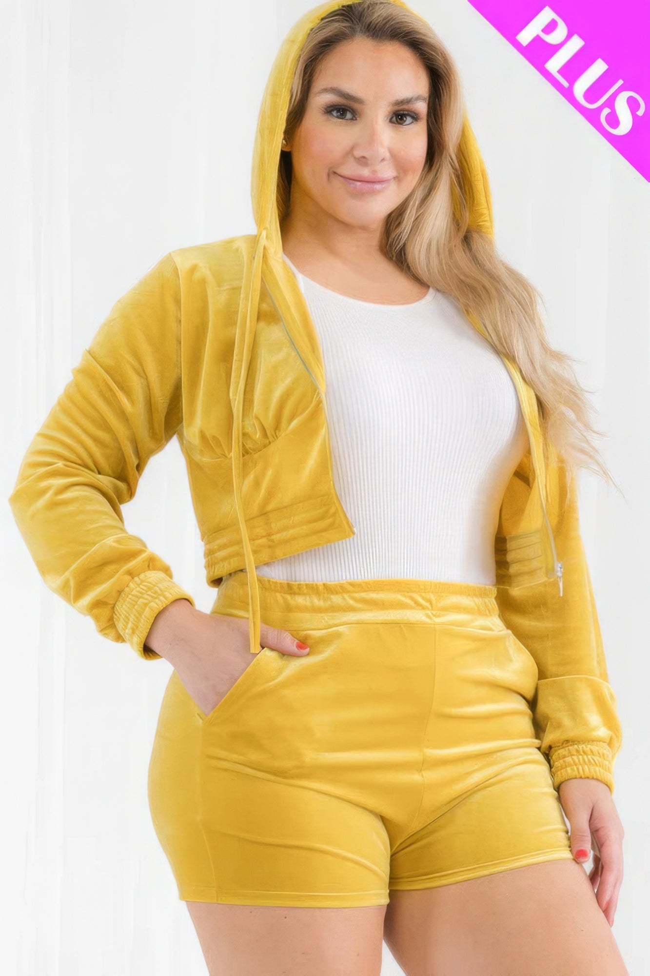 Plus Size Velour Hoodie Shorts Set