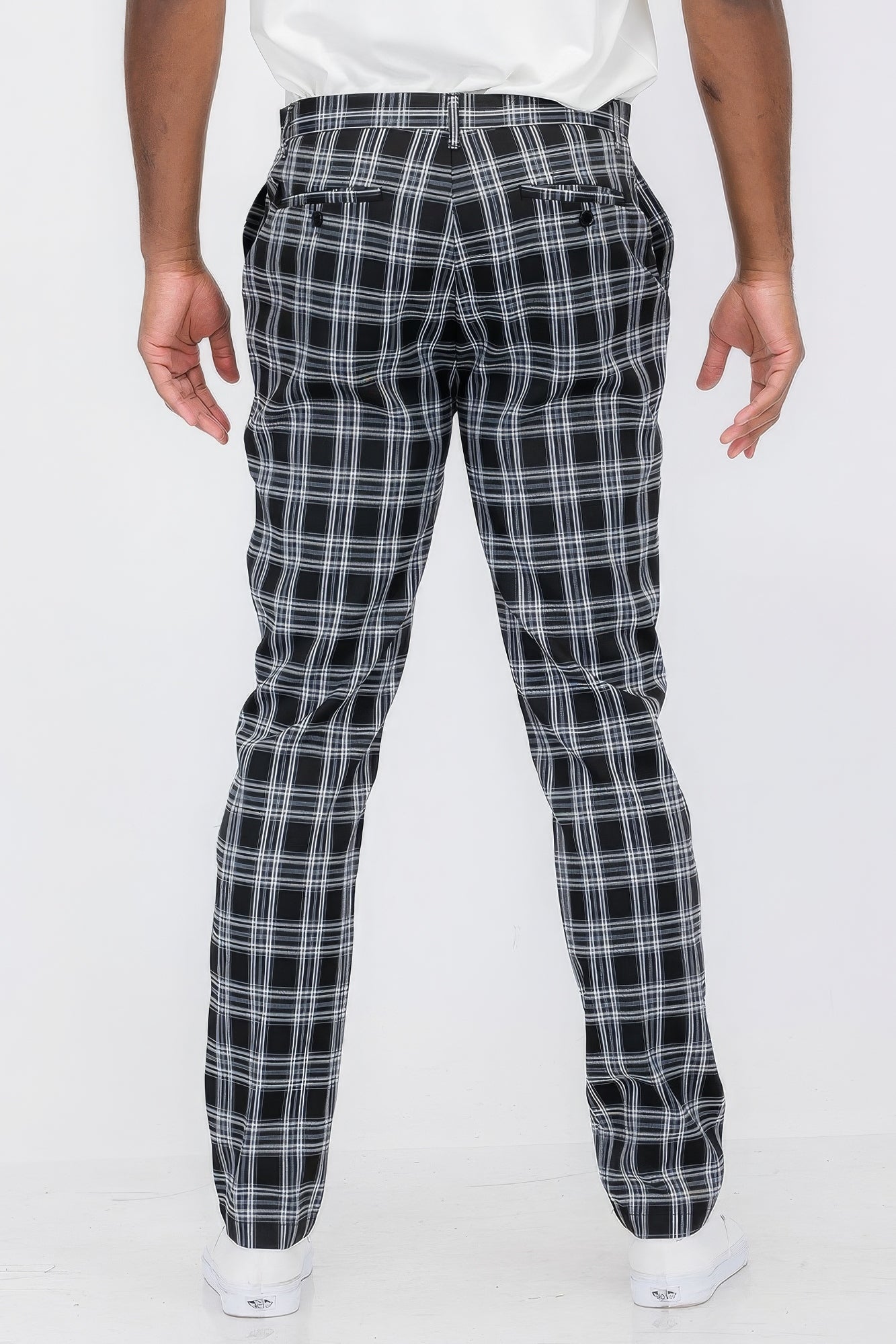 Men Blk/Wht Plaid Trouser Pants