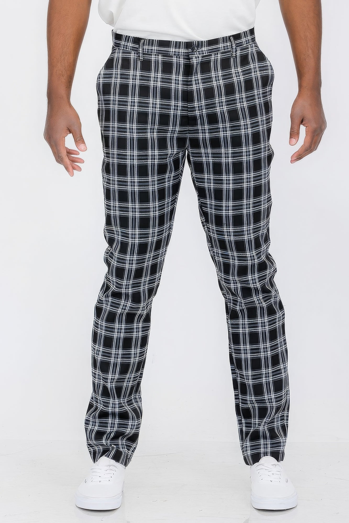 Men Blk/Wht Plaid Trouser Pants