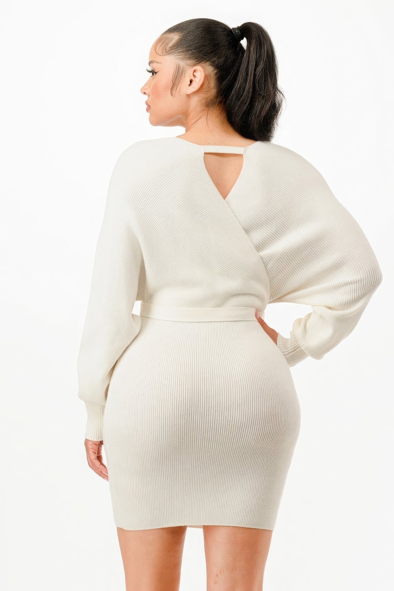 Off Shoulder Wraped Ribbed Sweather Dress