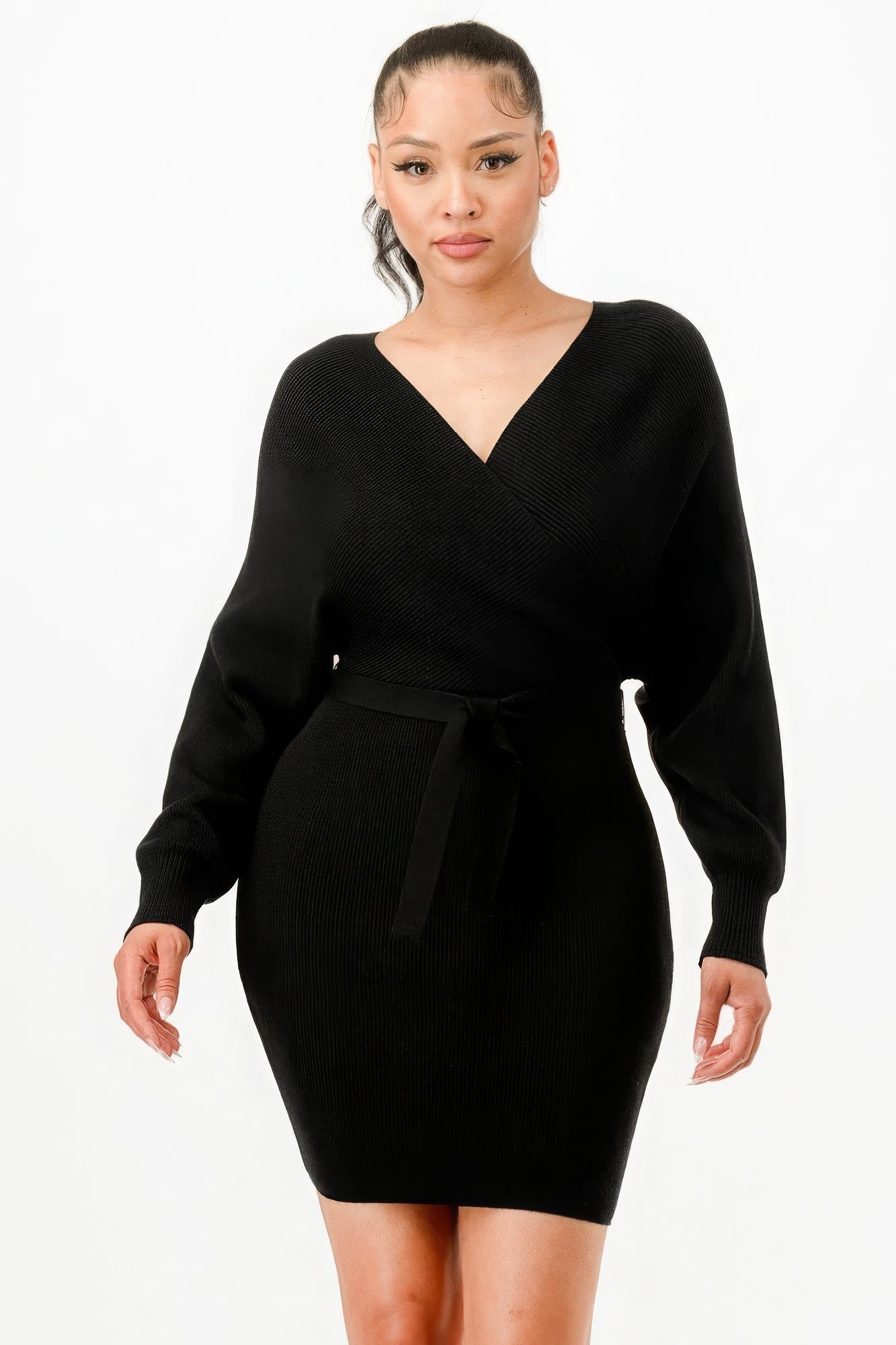 Off Shoulder Wraped Ribbed Sweather Dress