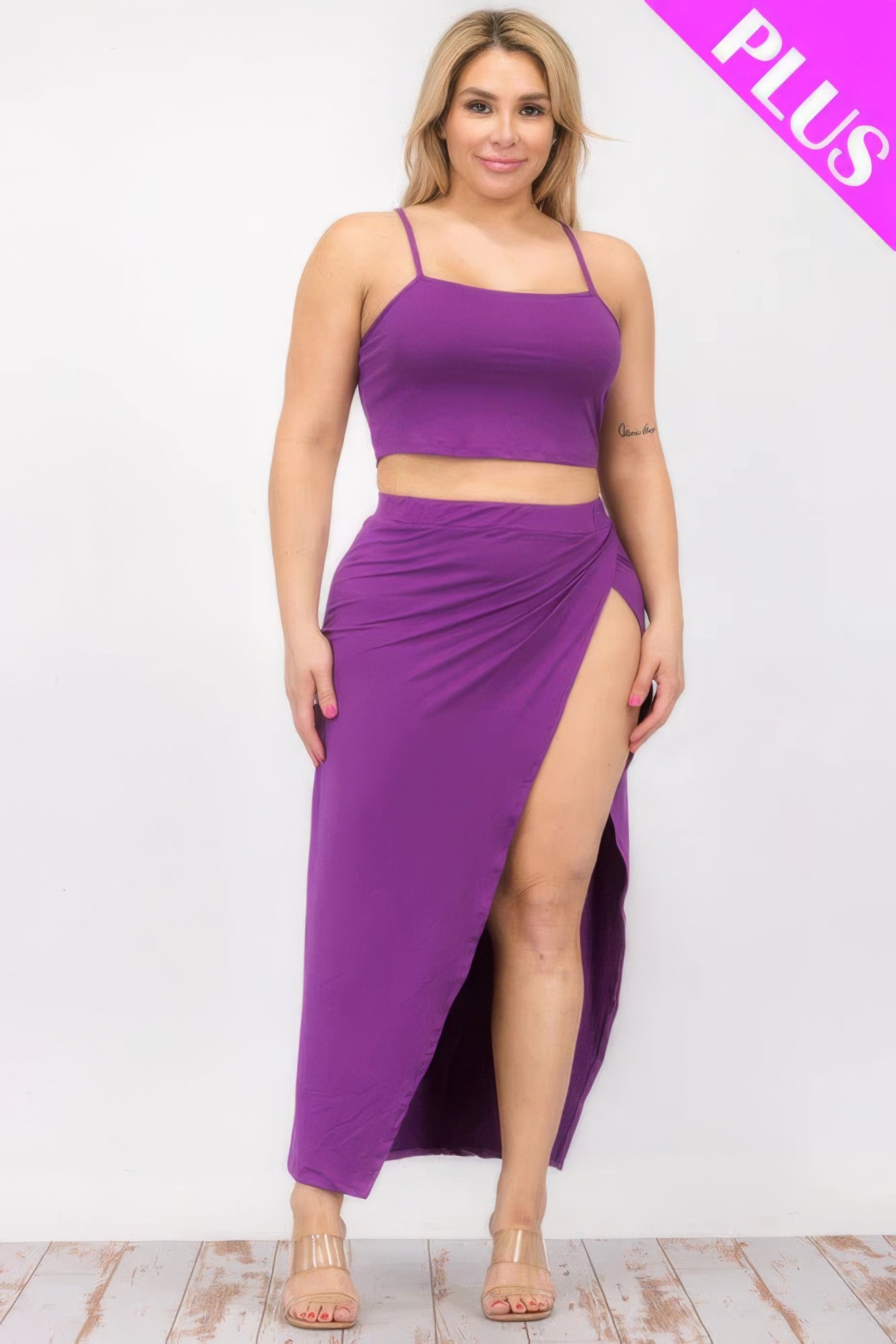 Plus Size Crop Cami & Maxi Skirt Set