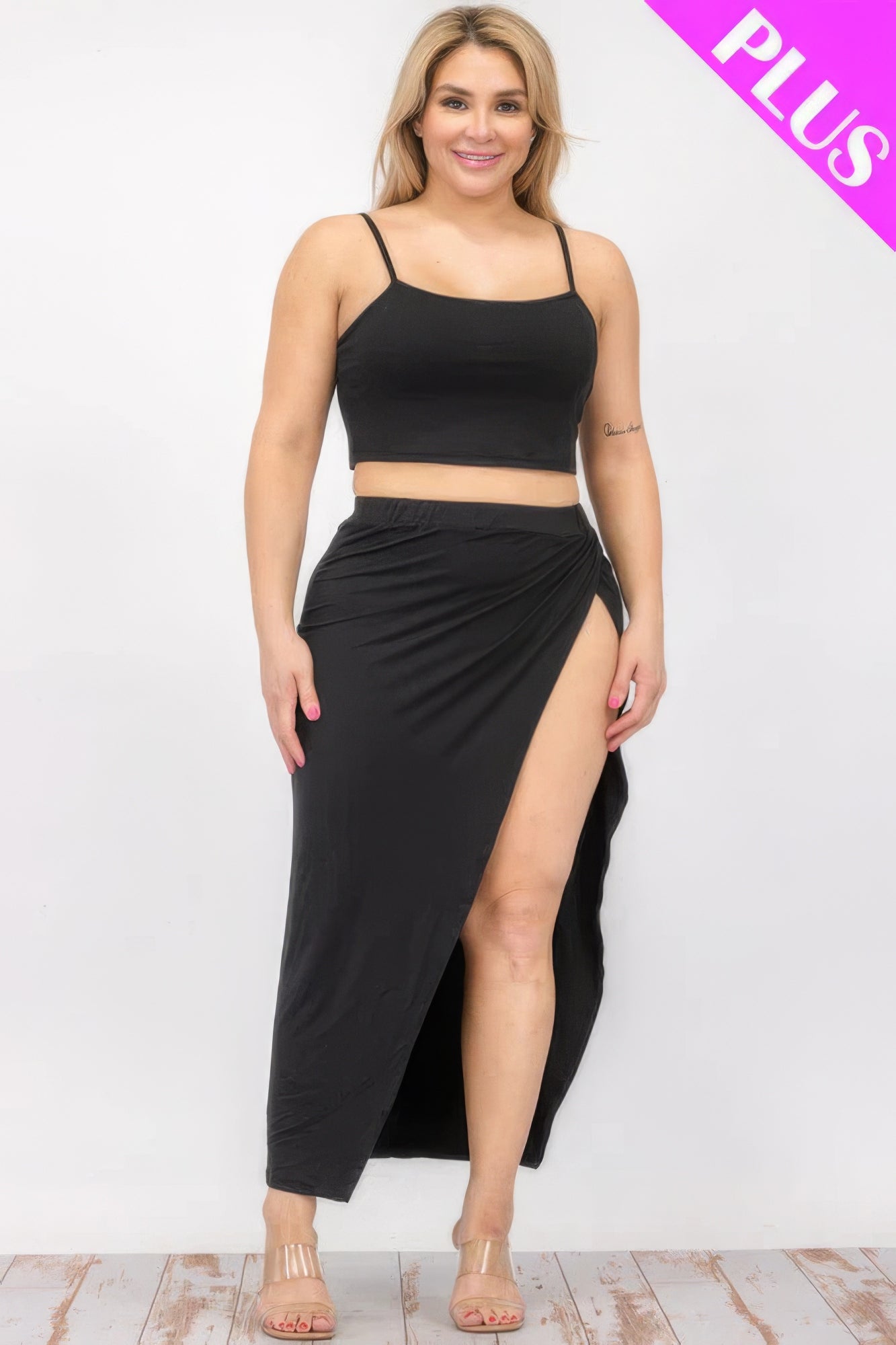 Plus Size Crop Cami & Maxi Skirt Set