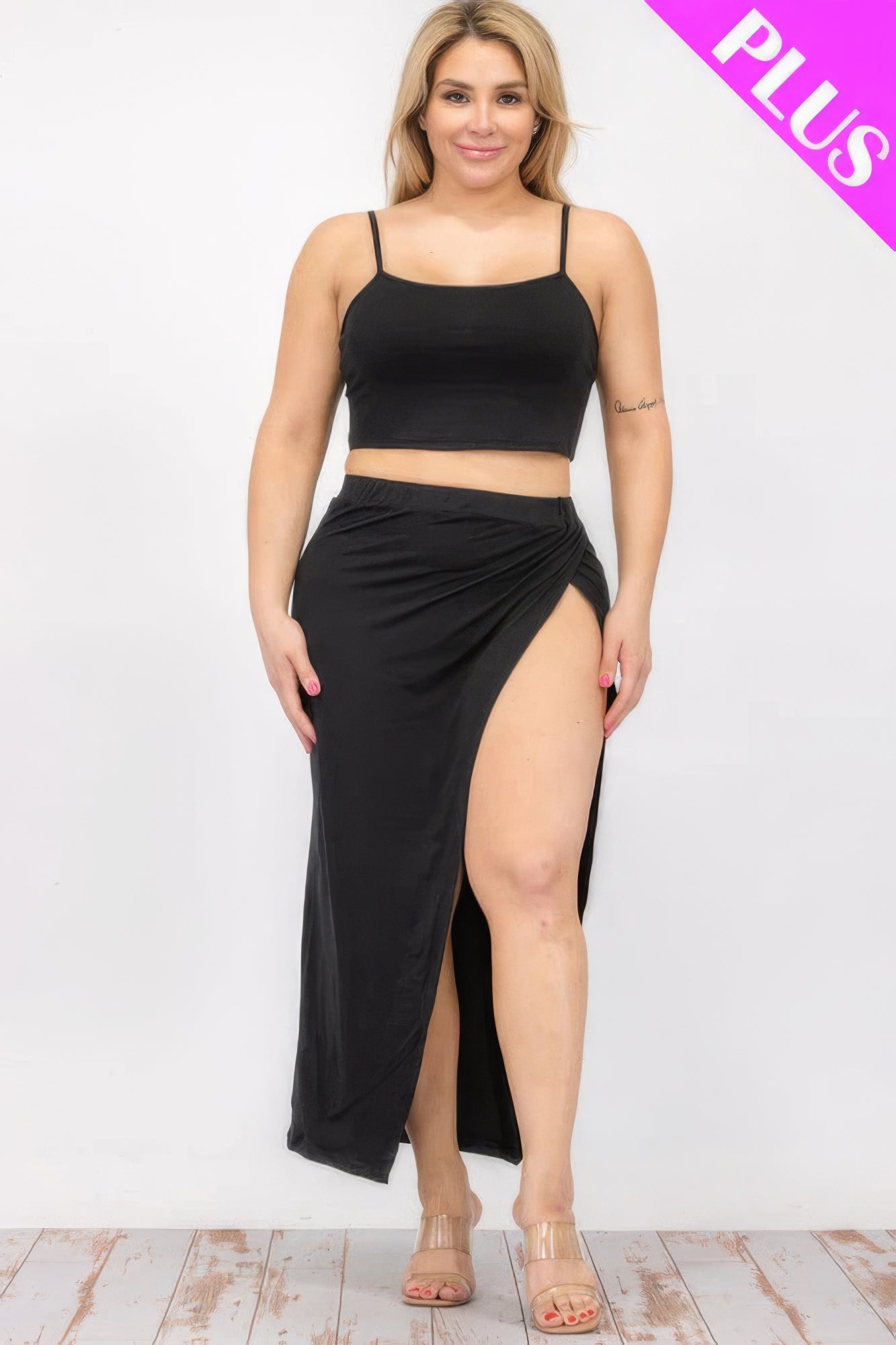 Plus Size Crop Cami & Maxi Skirt Set