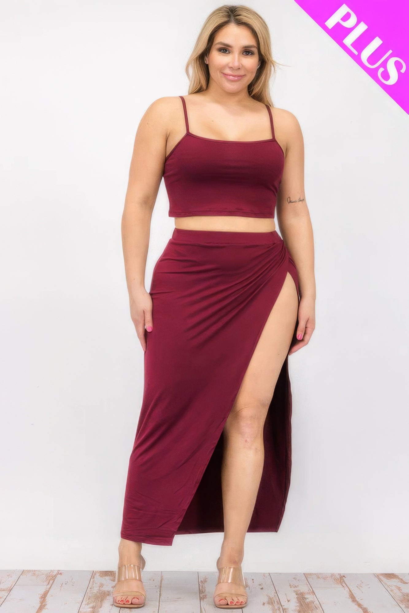 Plus Size Crop Cami & Maxi Skirt Set