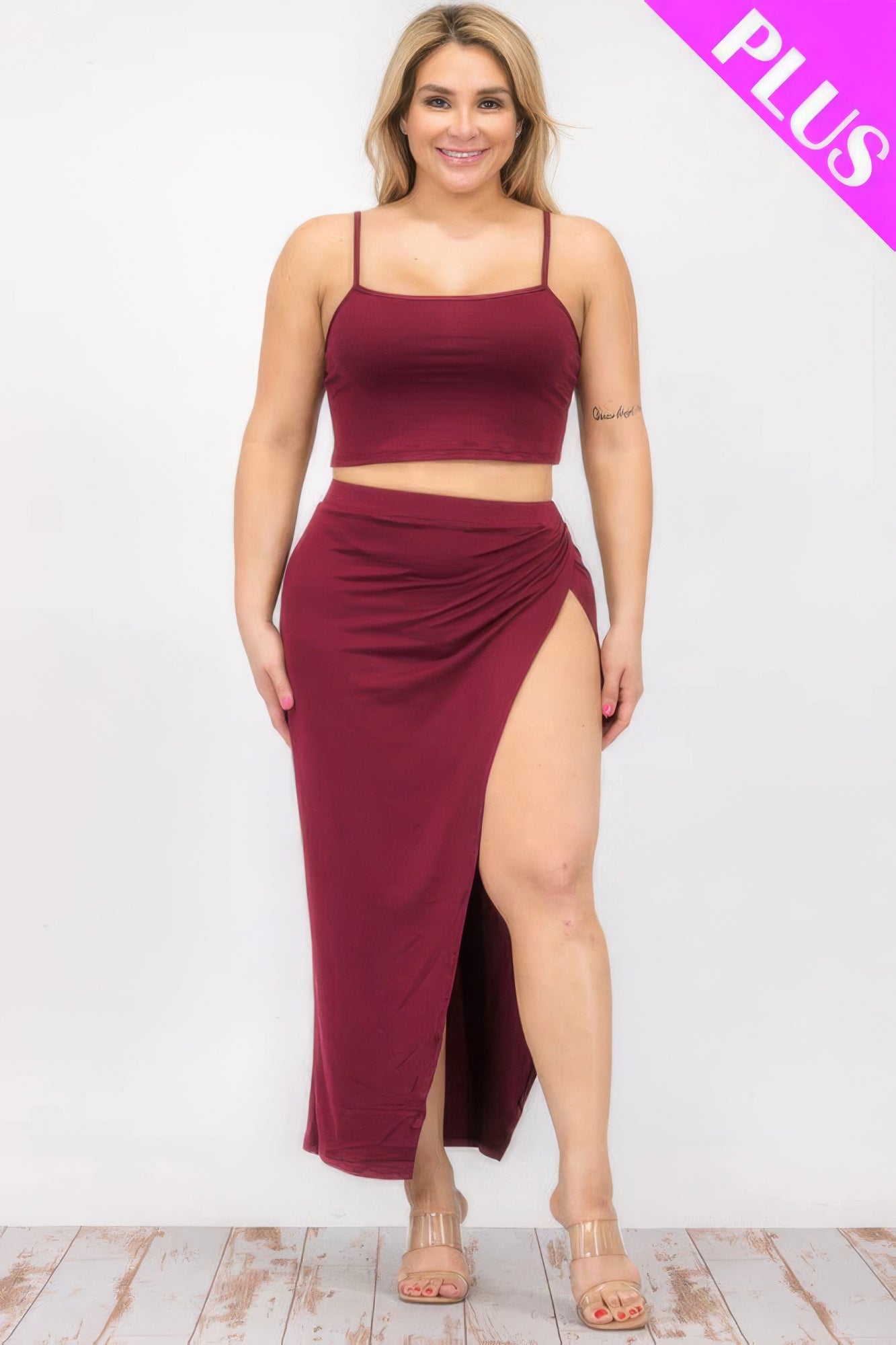 Plus Size Crop Cami & Maxi Skirt Set