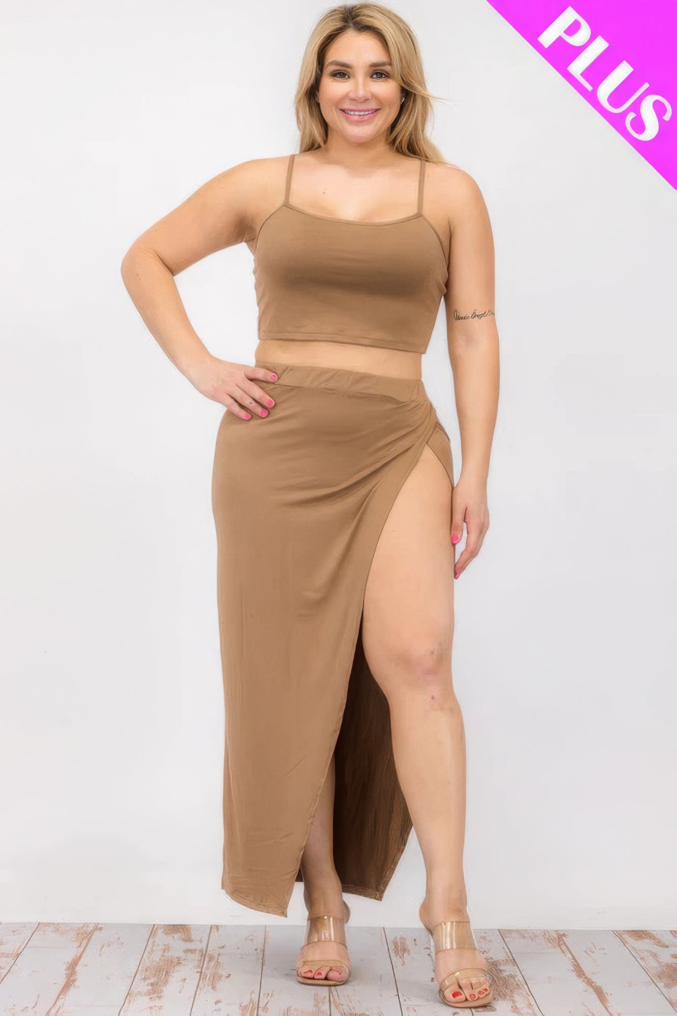 Plus Size Crop Cami & Maxi Skirt Set