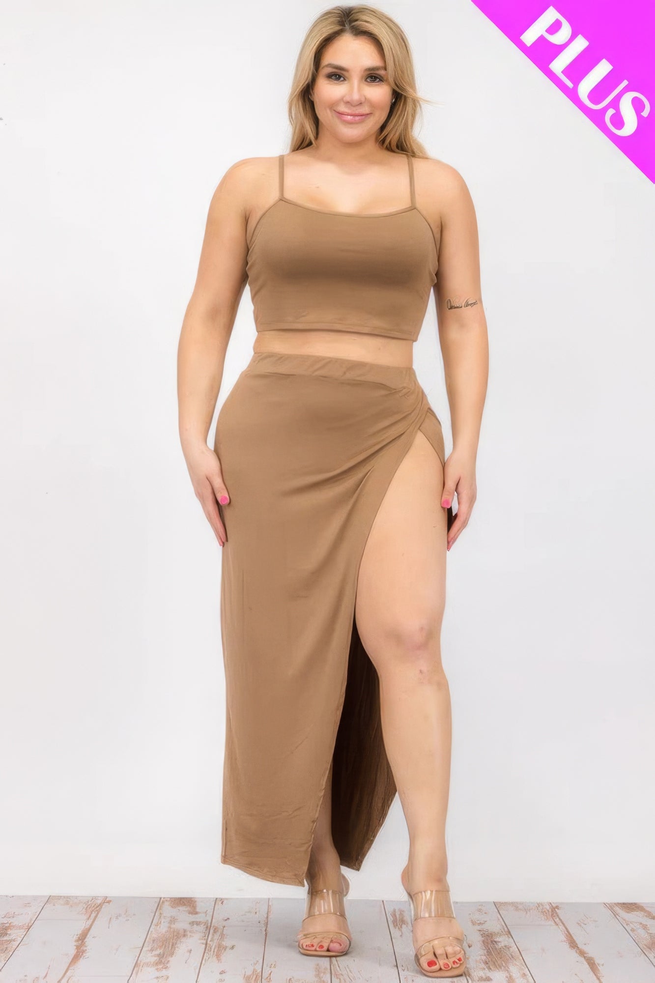 Plus Size Crop Cami & Maxi Skirt Set