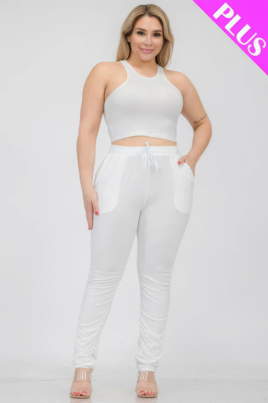 Plus Size Crop Top Pants Set