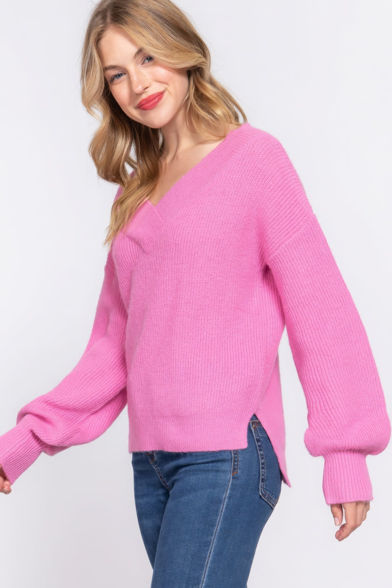 Long Slv V-neck Sweater