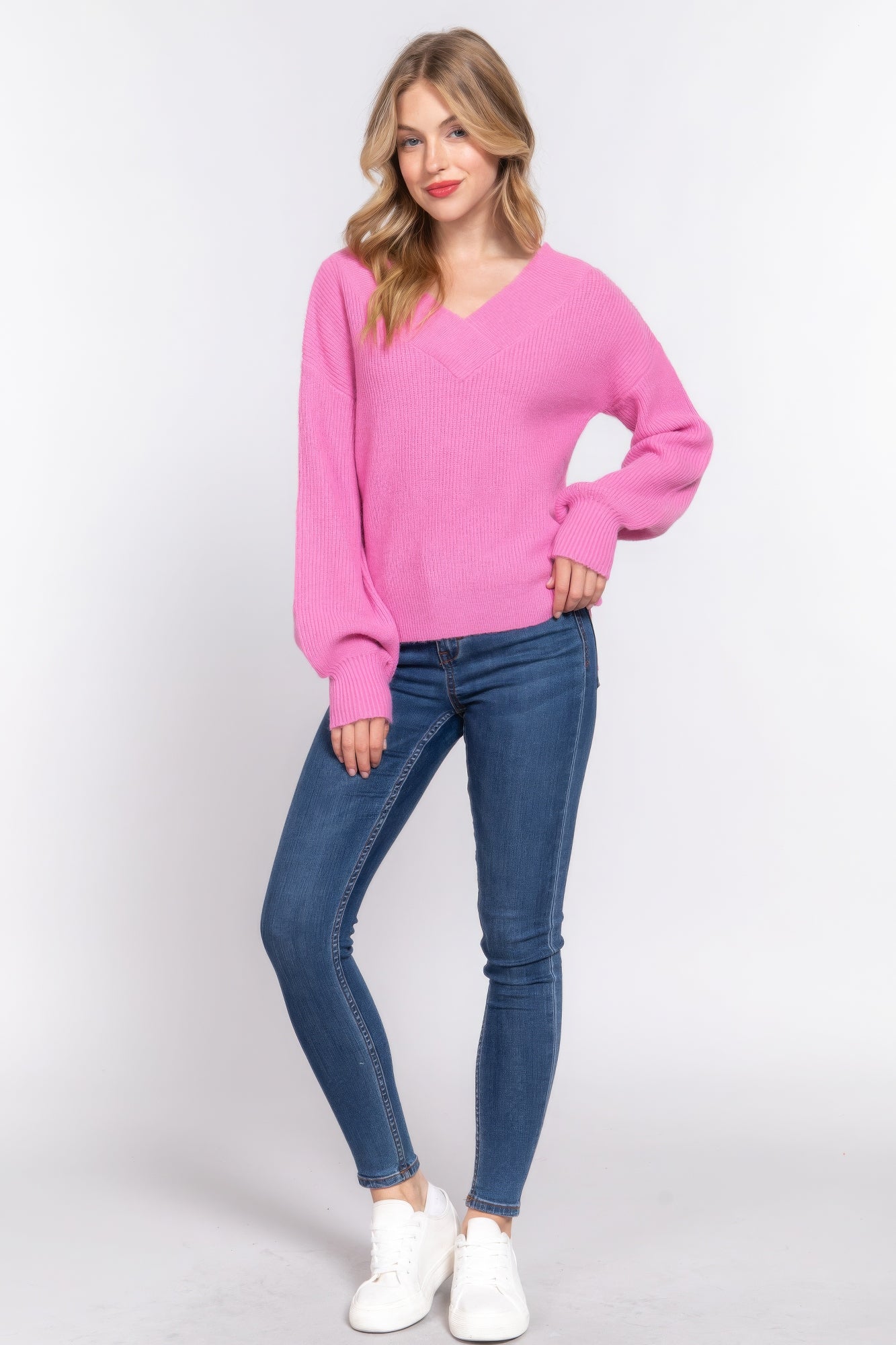 Long Slv V-neck Sweater