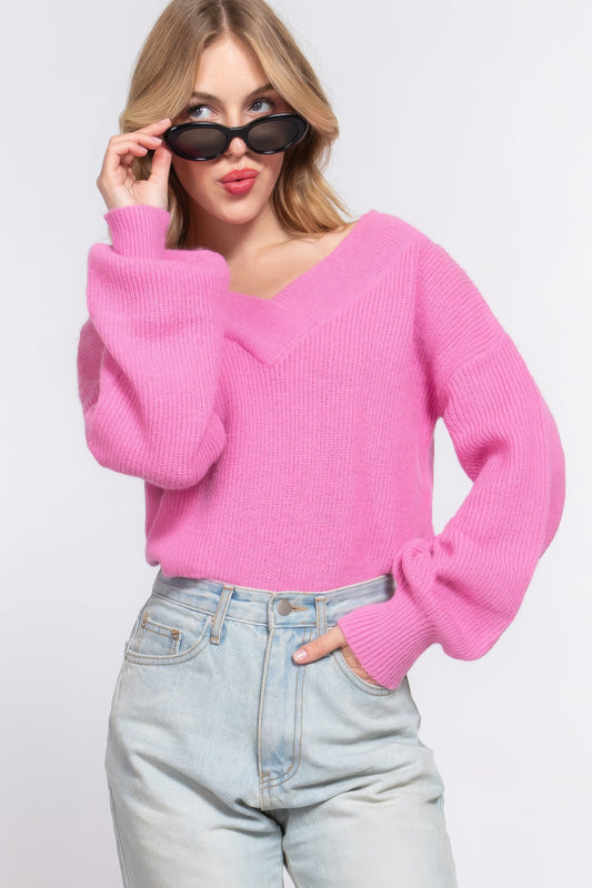 Long Slv V-neck Sweater