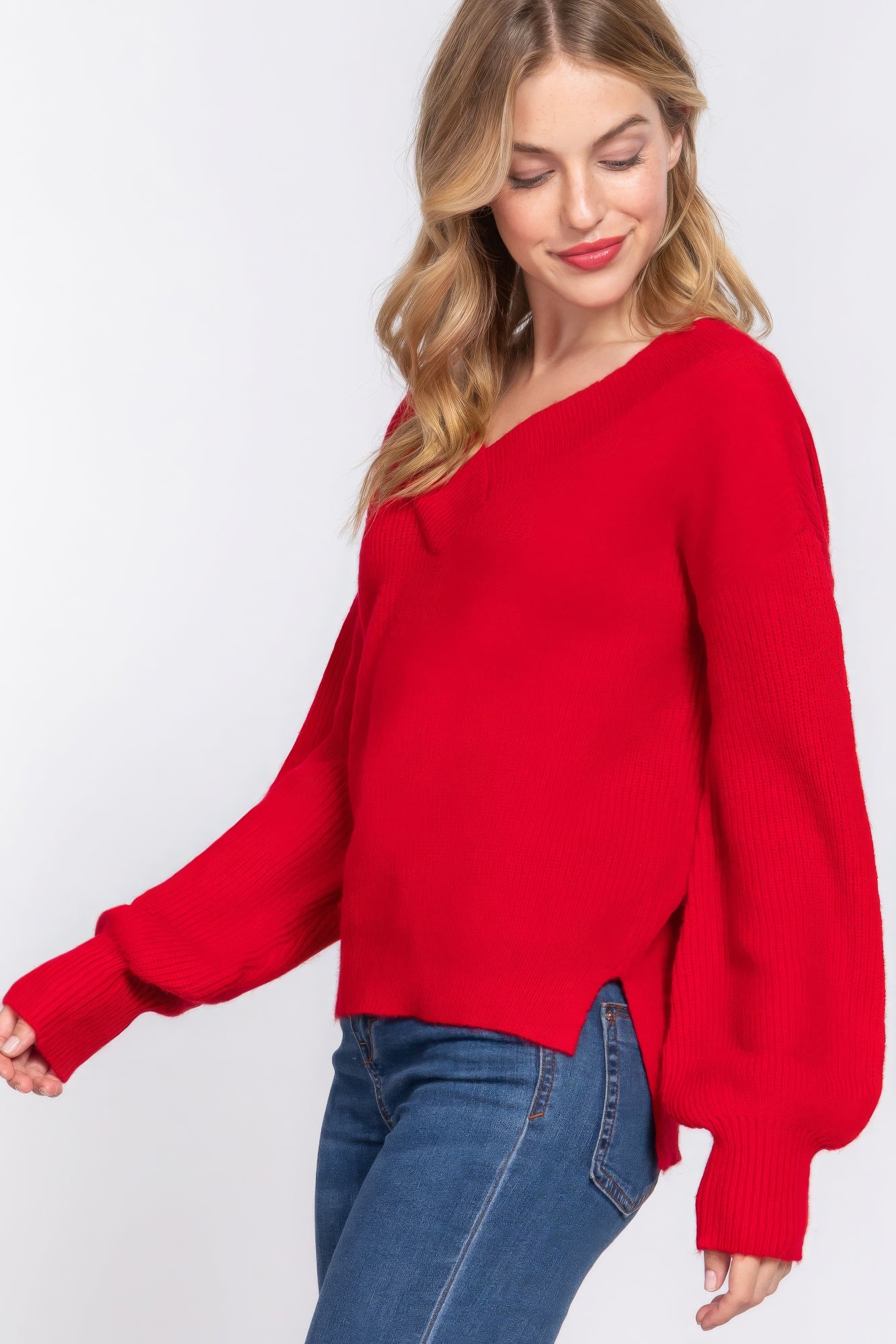 Long Slv V-neck Sweater