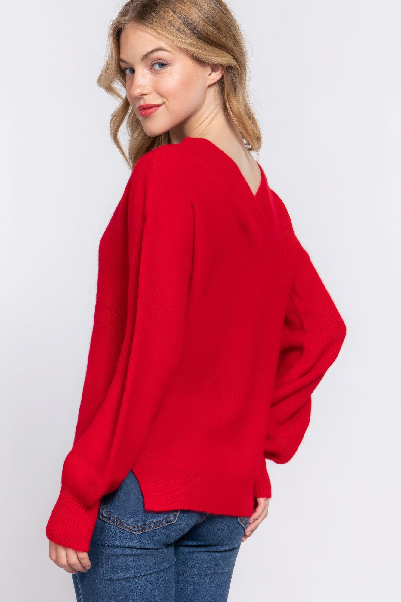 Long Slv V-neck Sweater