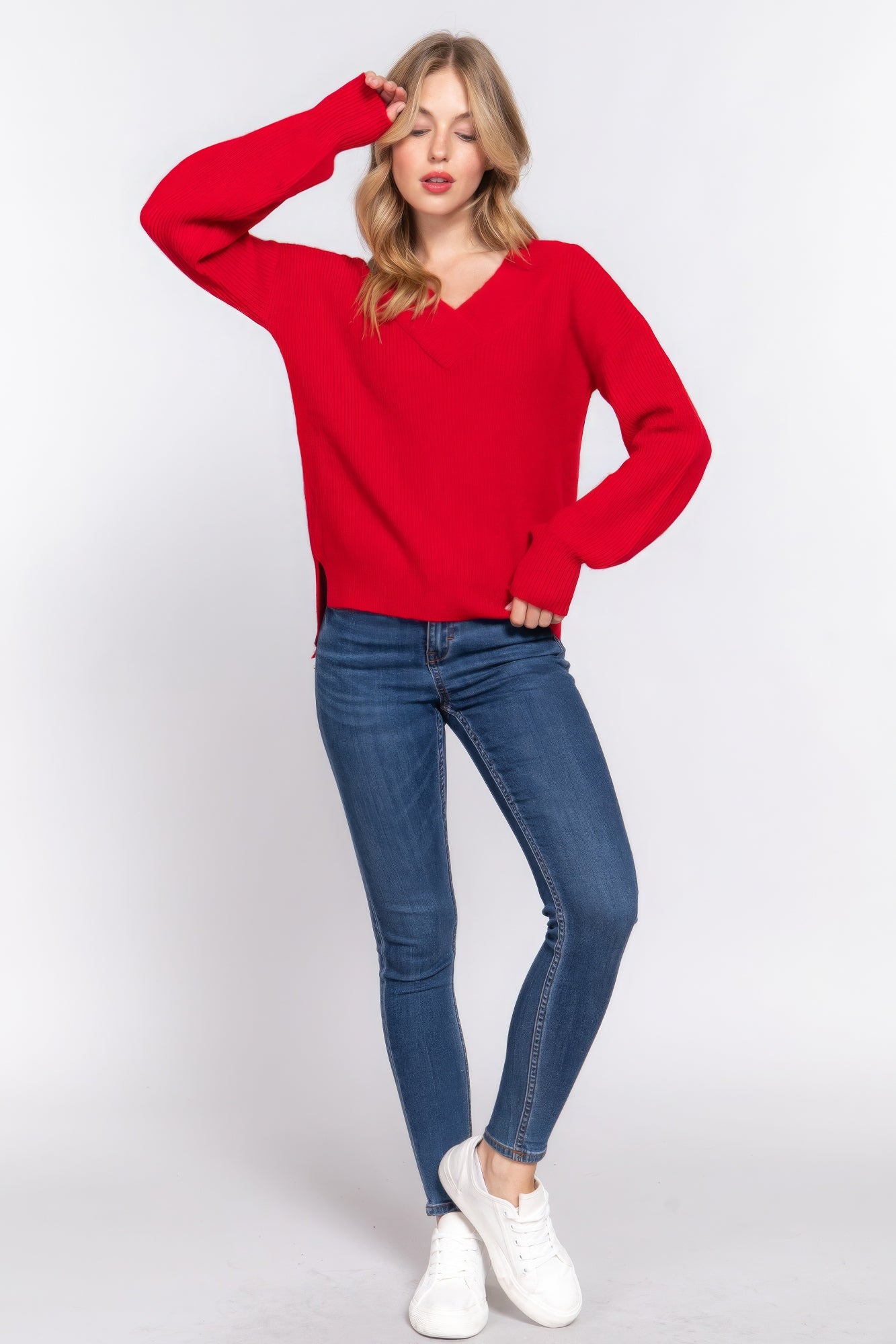 Long Slv V-neck Sweater