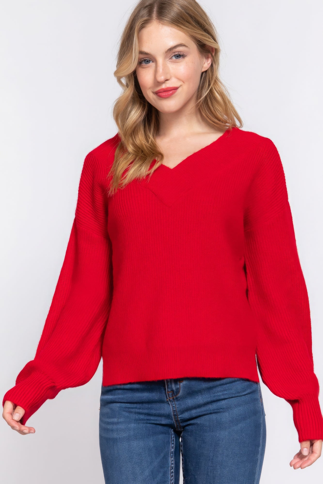 Long Slv V-neck Sweater