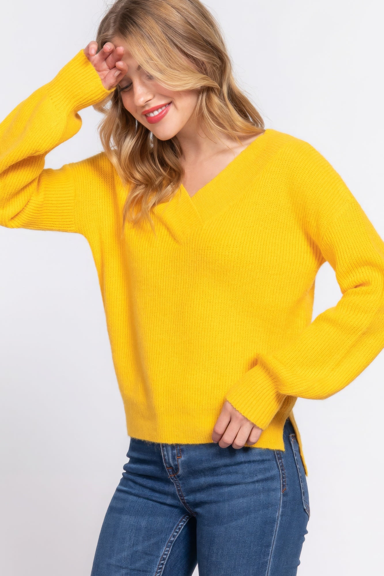 Long Slv V-neck Sweater