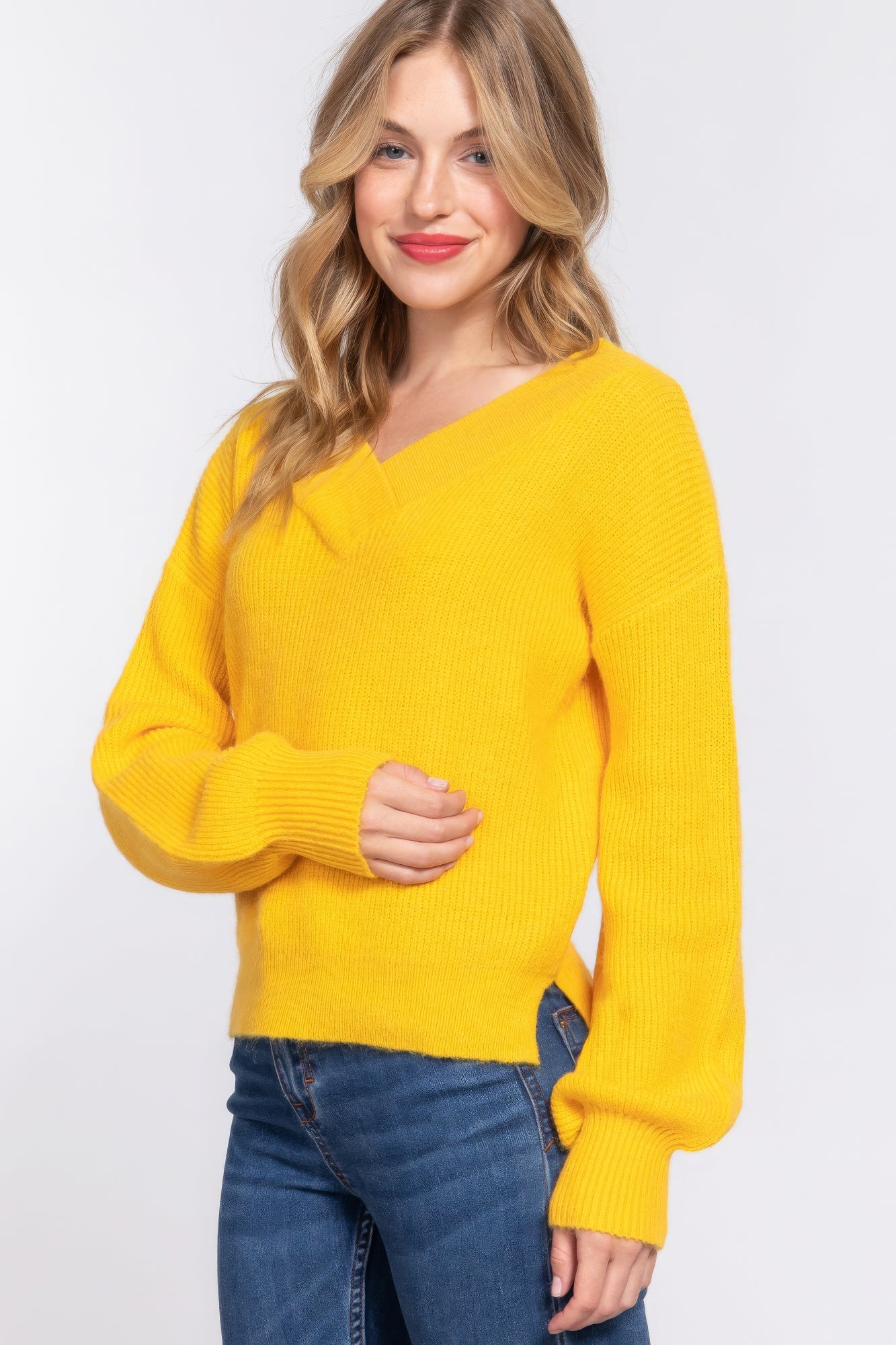 Long Slv V-neck Sweater