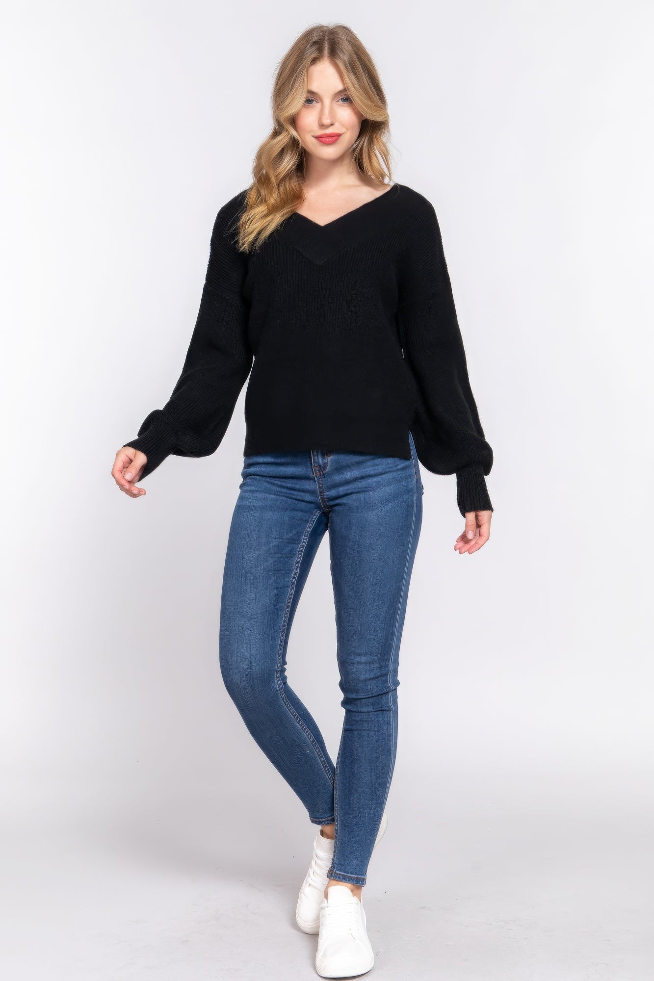 Long Slv V-neck Sweater