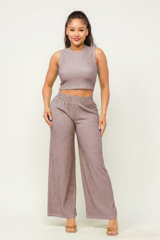 Sexy Body Crop Top And Wide Pants Set