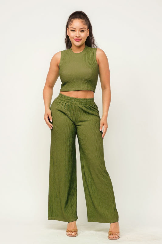 Sexy Body Crop Top And Wide Pants Set