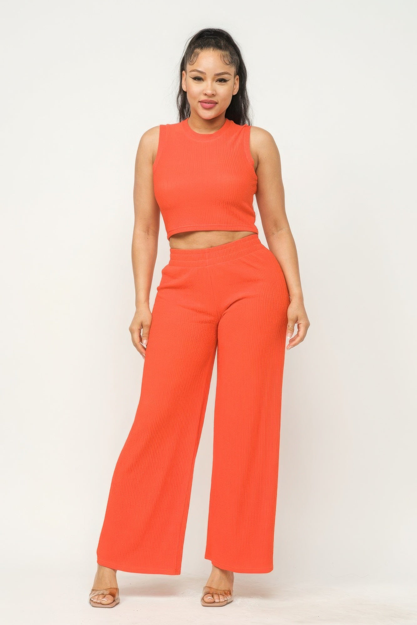 Sexy Body Crop Top And Wide Pants Set