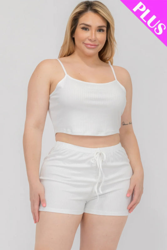 Plus Size Solid Color Cami Top And Shorts Set