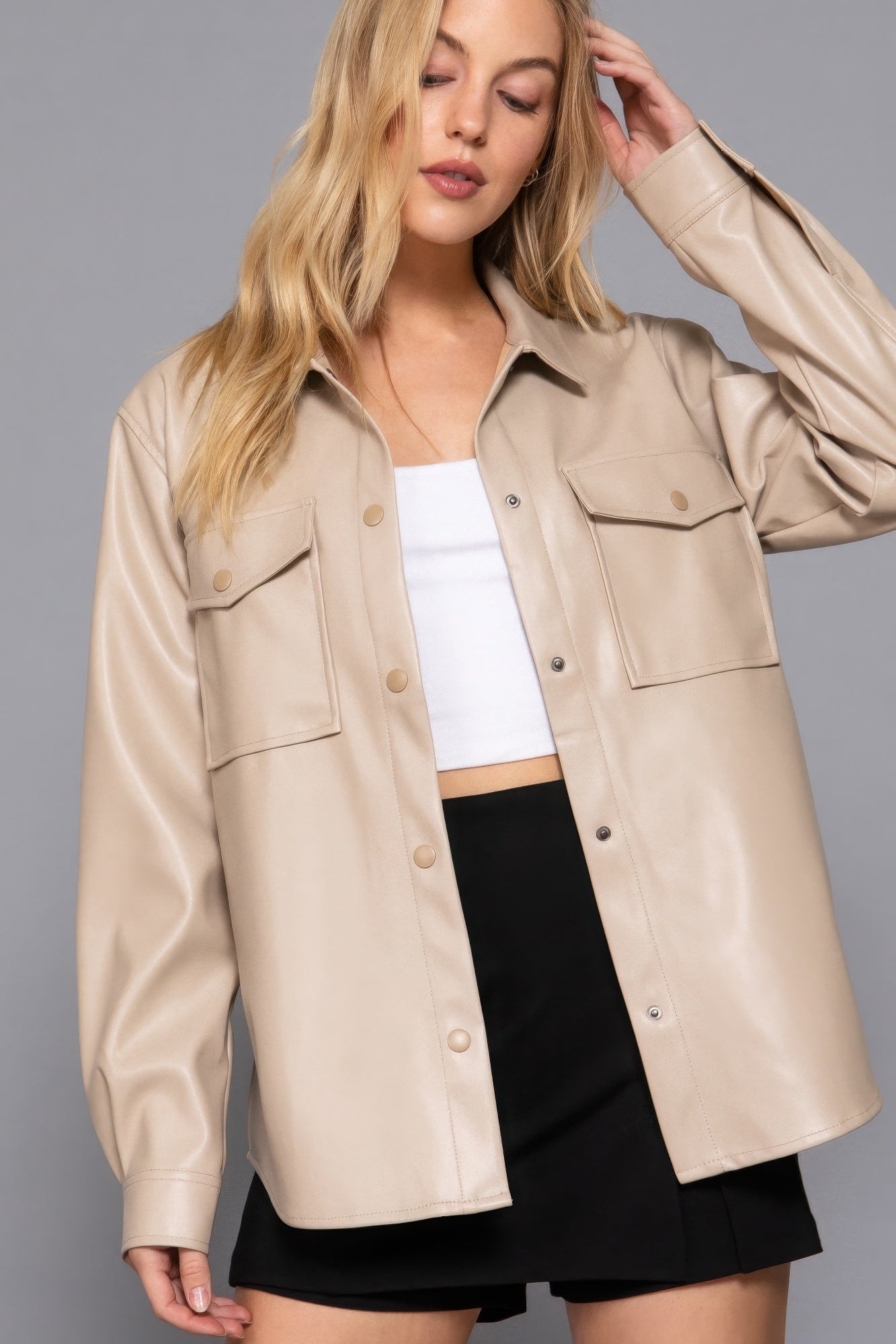 Long Sleeve Faux Leather Jacket