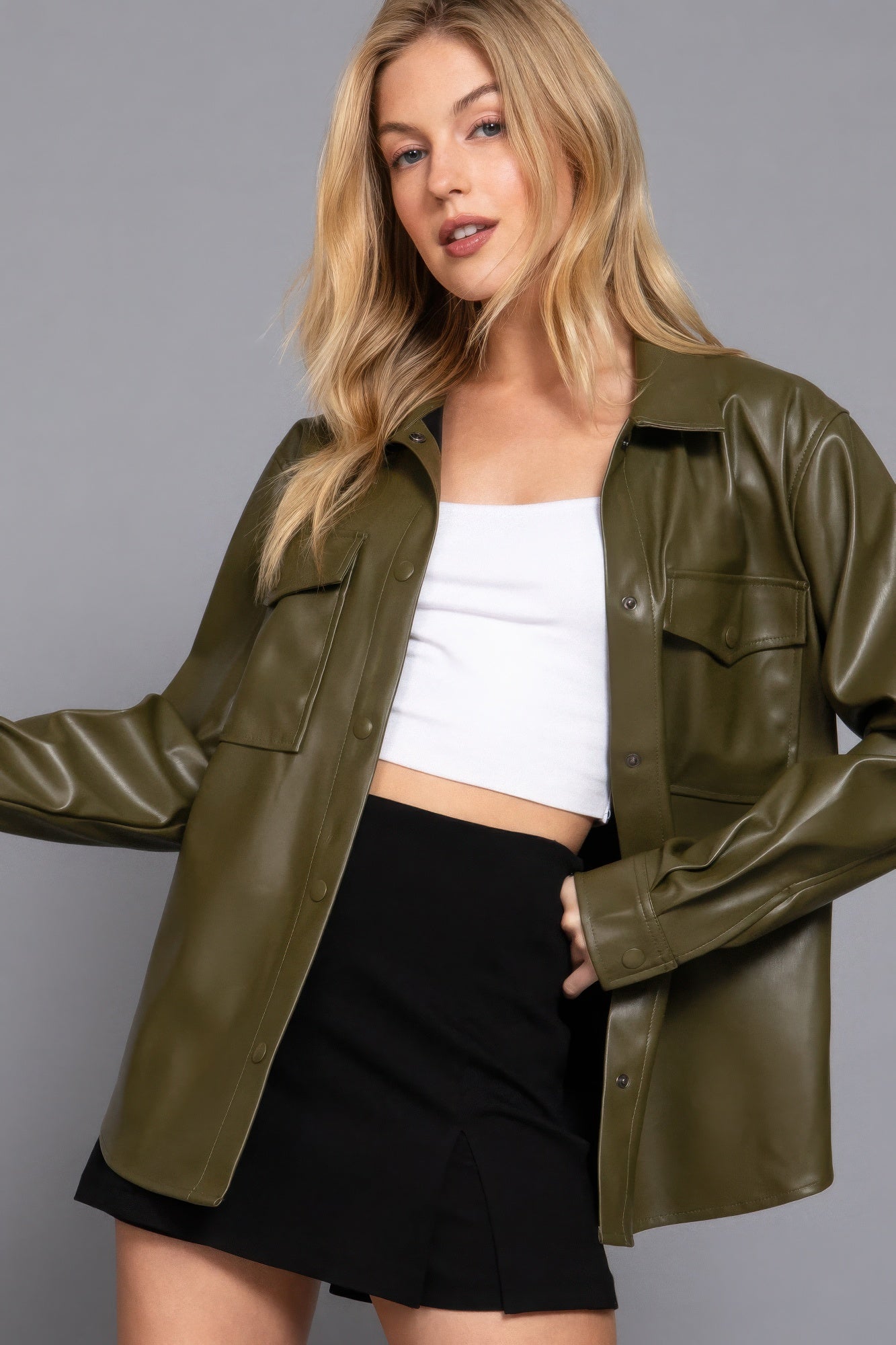 Long Sleeve Faux Leather Jacket