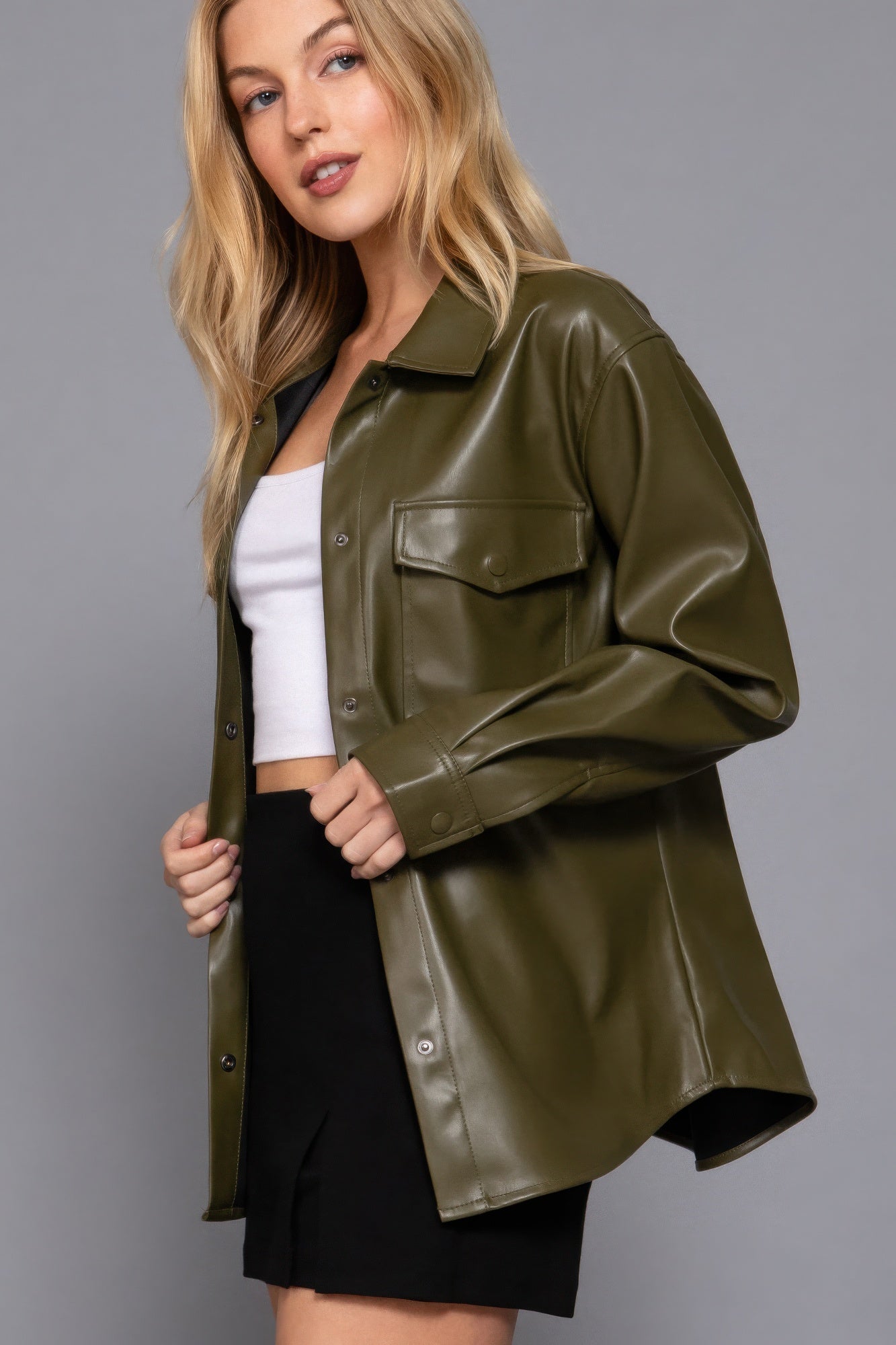 Long Sleeve Faux Leather Jacket