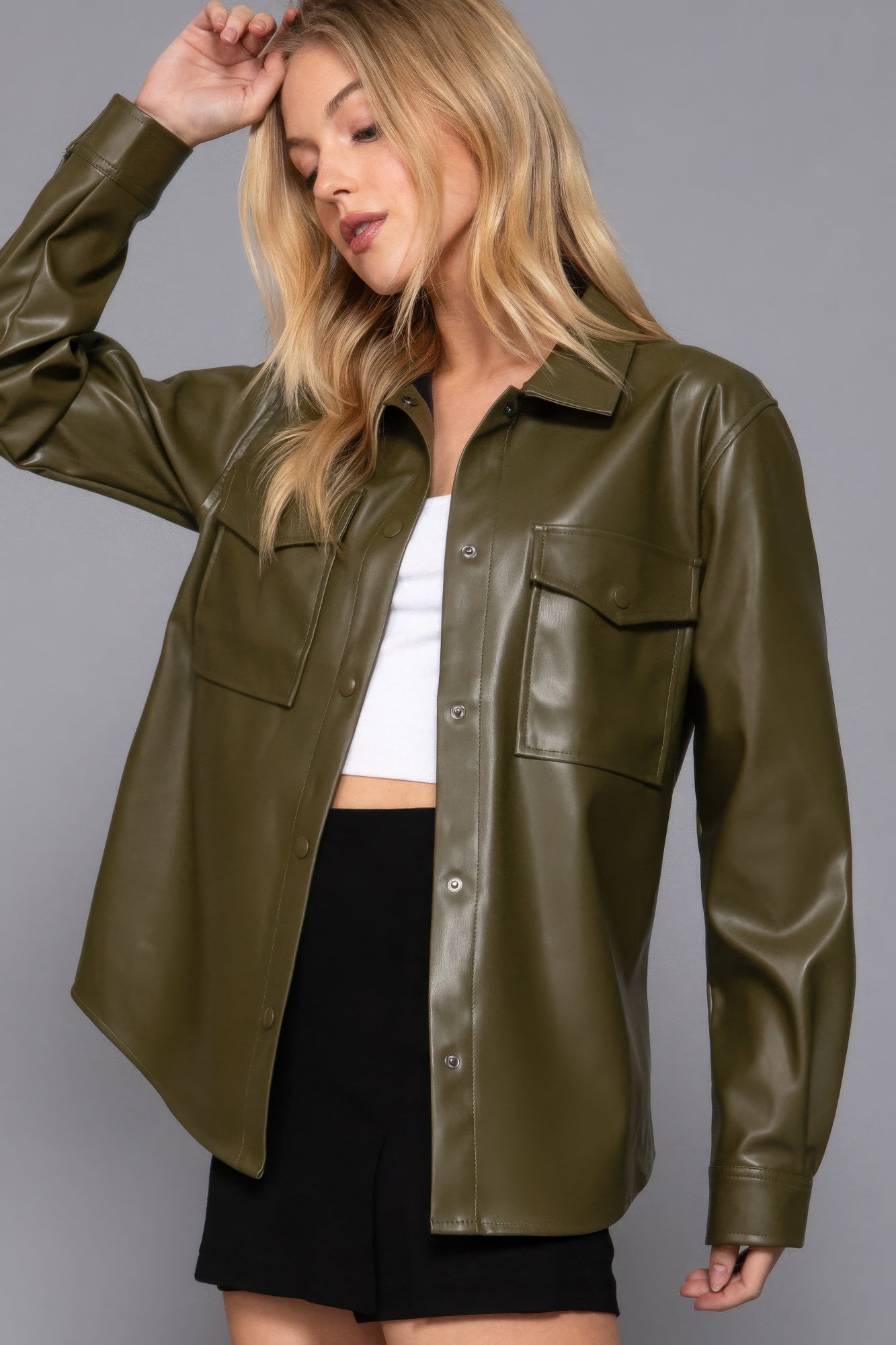 Long Sleeve Faux Leather Jacket