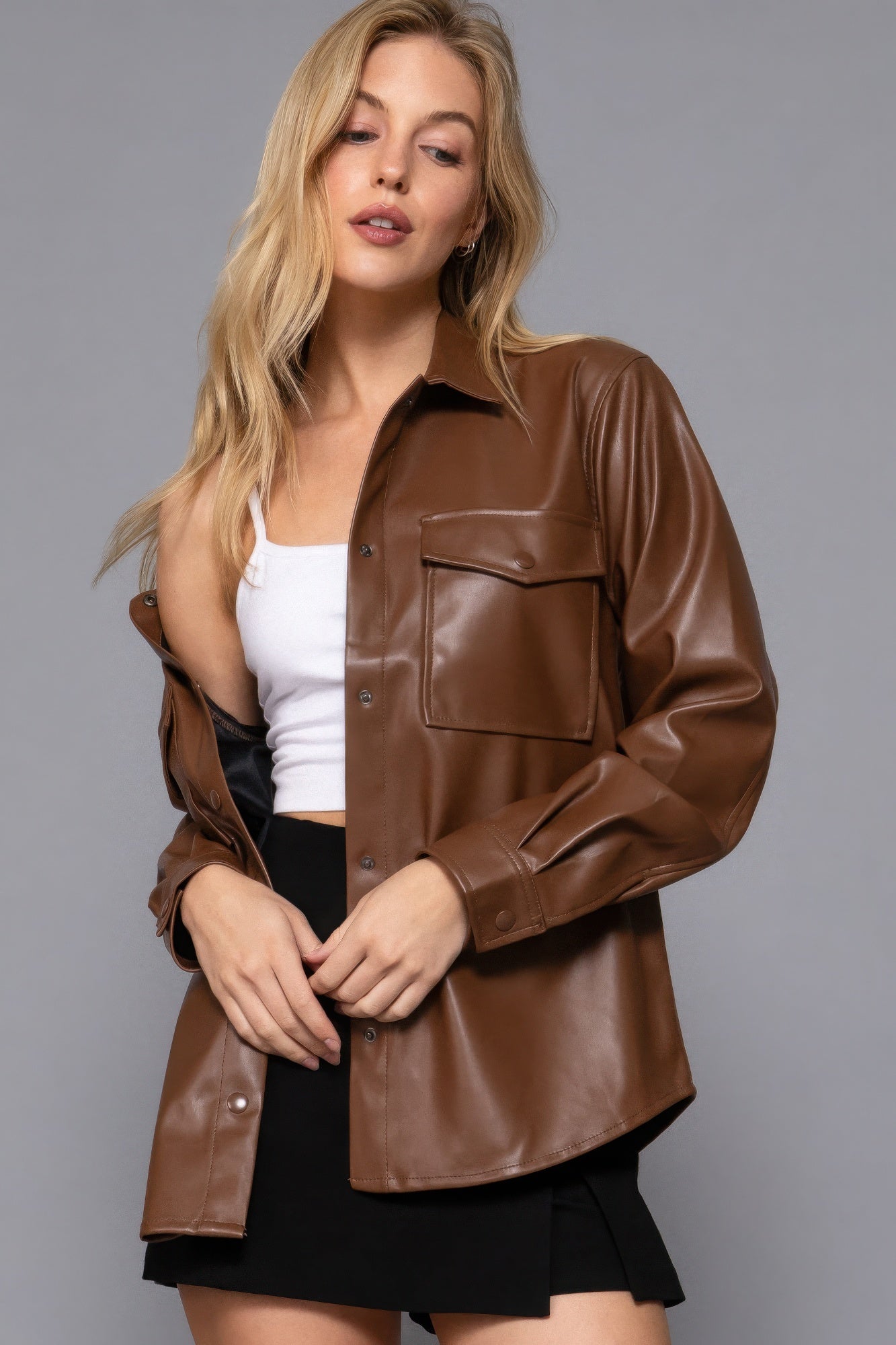 Long Sleeve Faux Leather Jacket