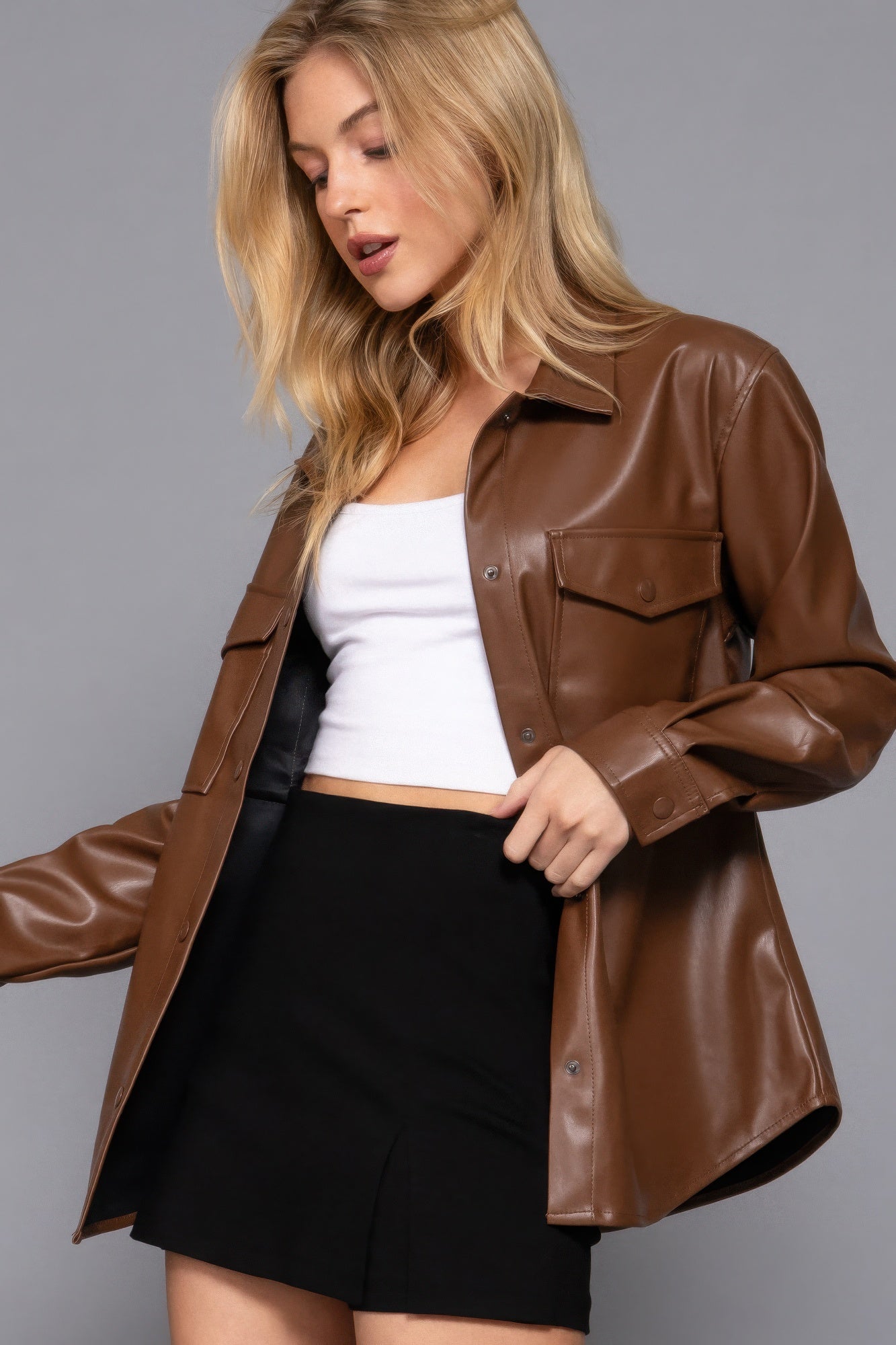 Long Sleeve Faux Leather Jacket