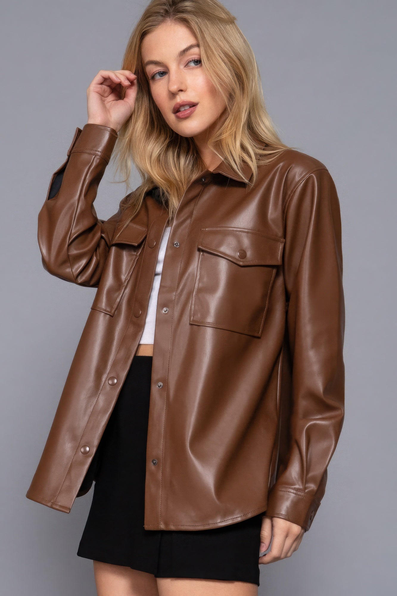 Long Sleeve Faux Leather Jacket