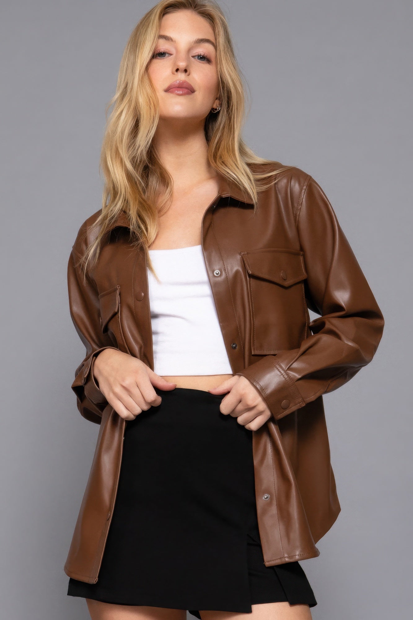 Long Sleeve Faux Leather Jacket