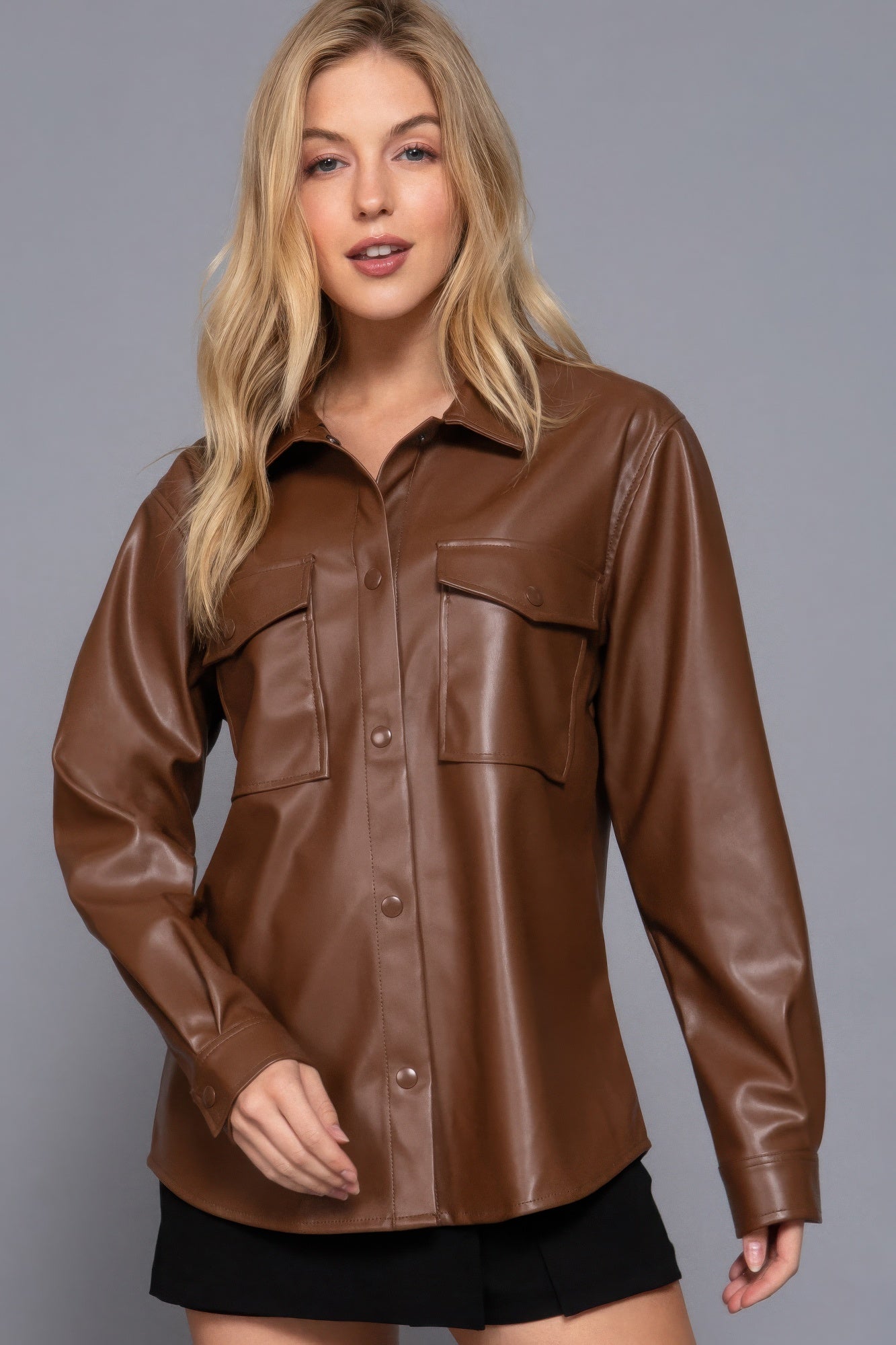 Long Sleeve Faux Leather Jacket