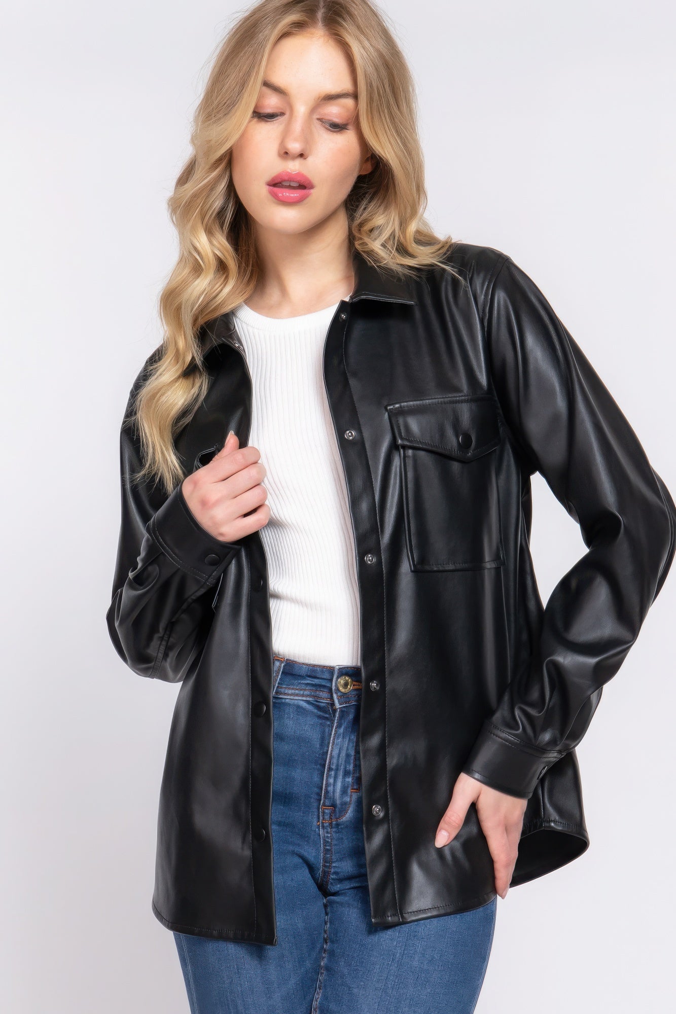 Long Sleeve Faux Leather Jacket