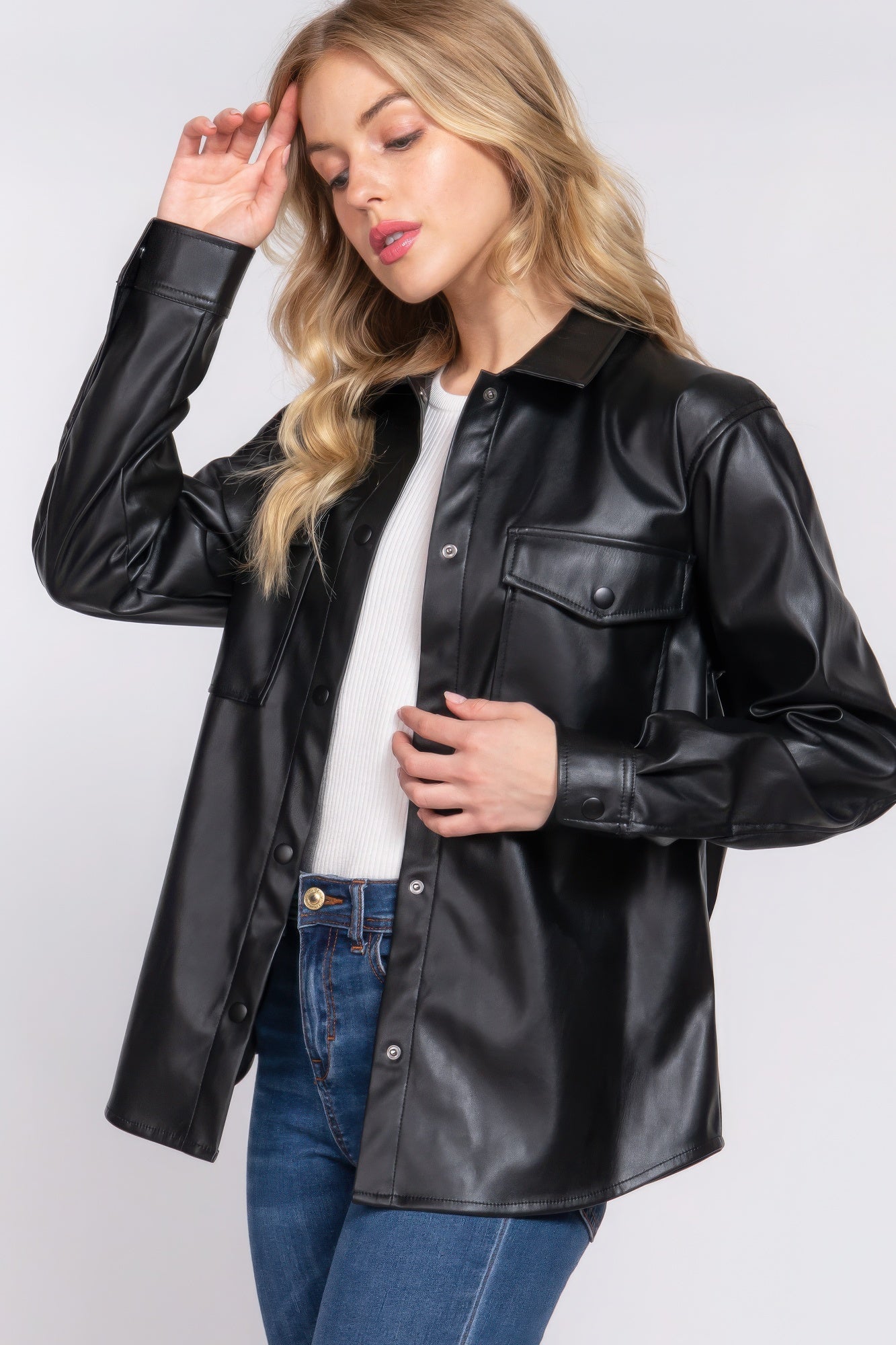 Long Sleeve Faux Leather Jacket