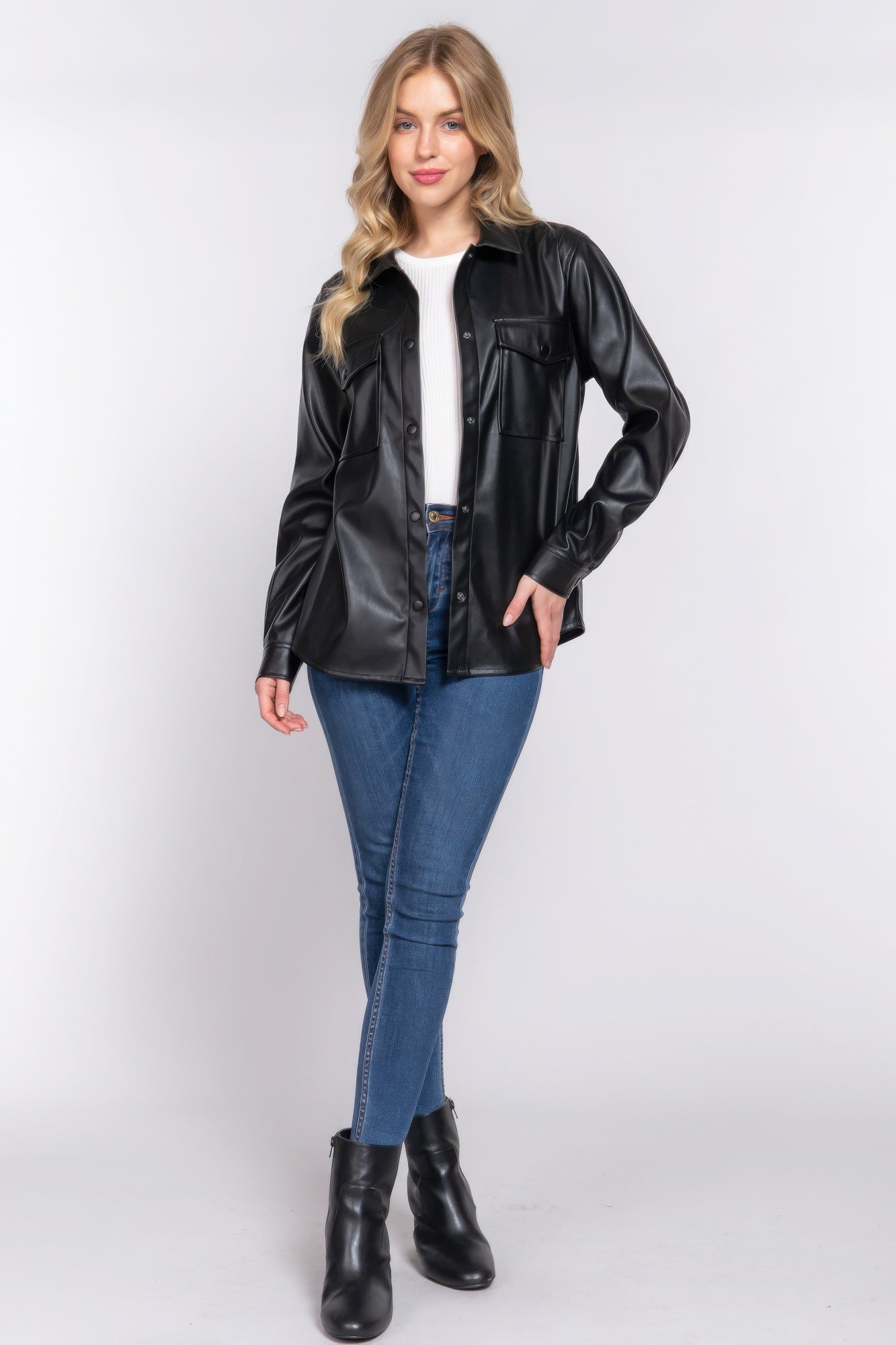 Long Sleeve Faux Leather Jacket