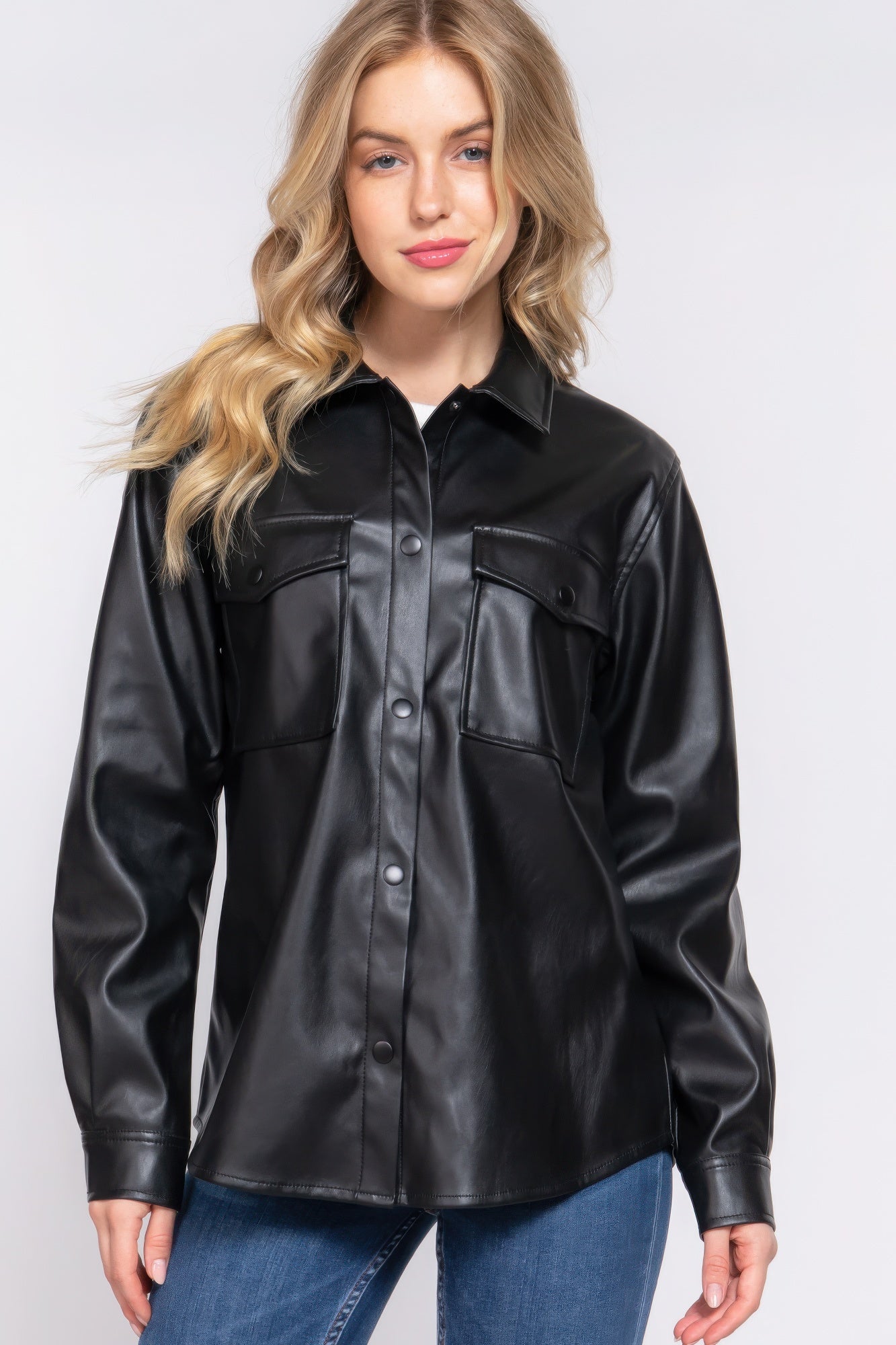 Long Sleeve Faux Leather Jacket