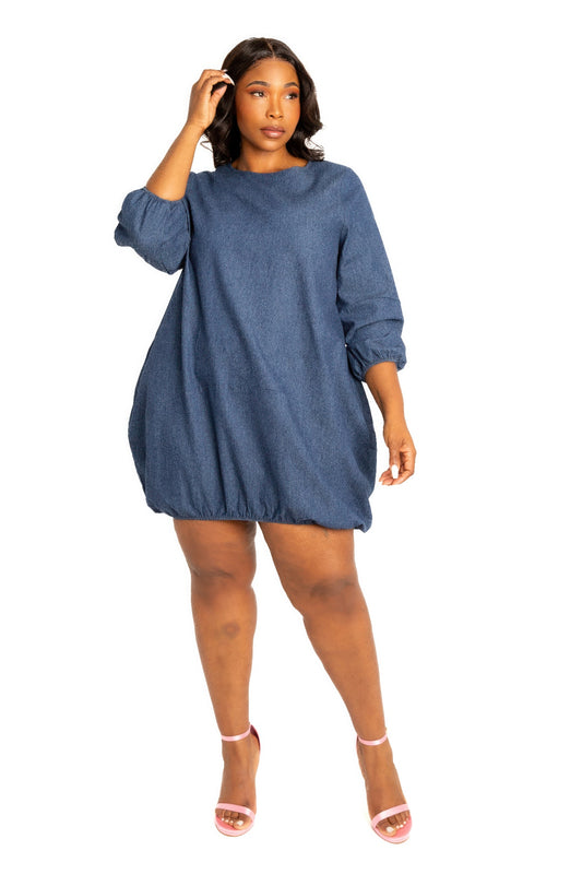 Washed Denim Bubbled Dress