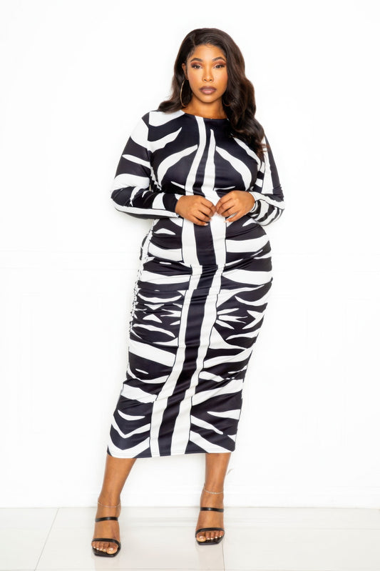 Plus Size Animal print ruched bodycon dress